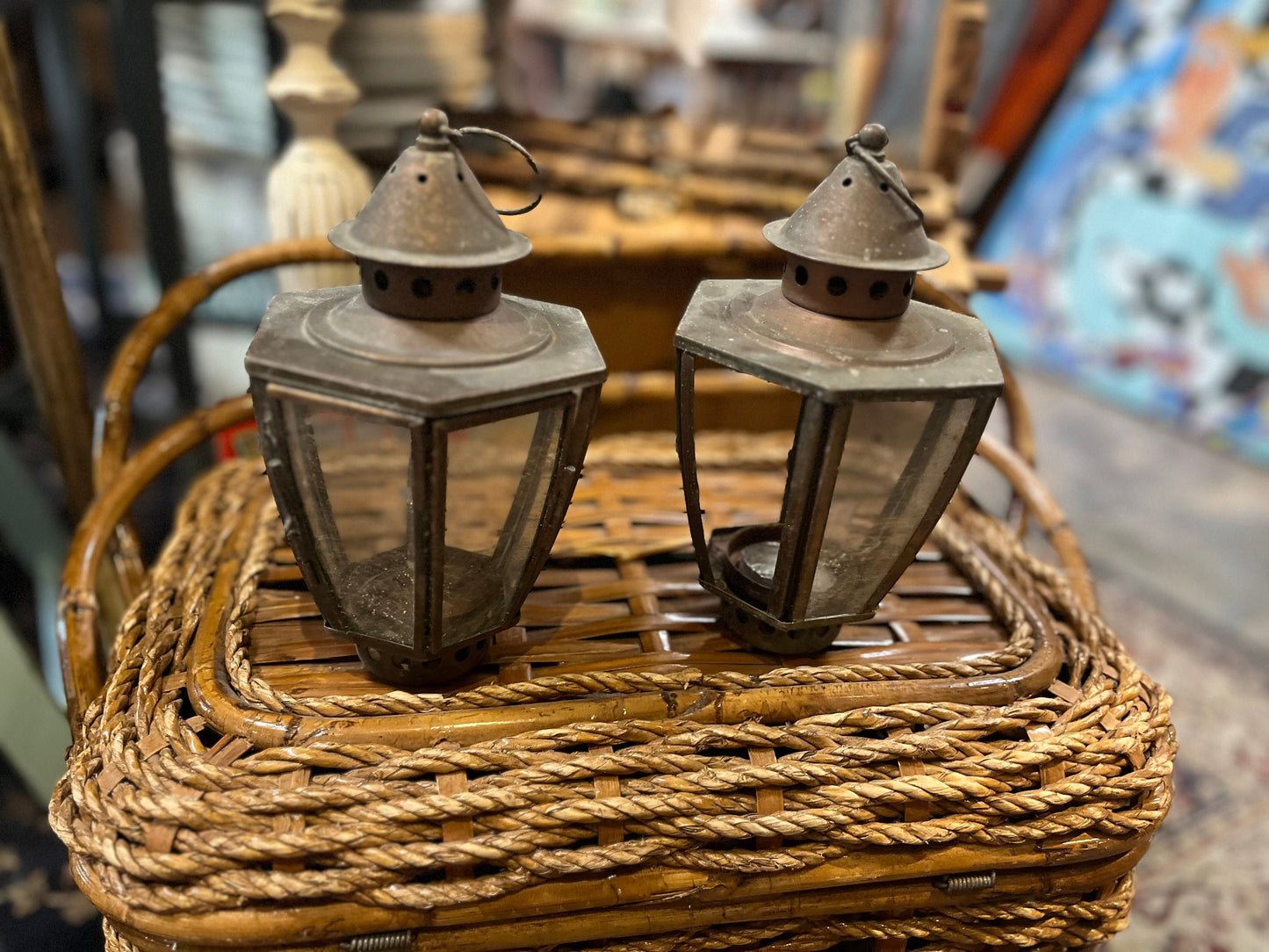 pair stunning 10 inch tall miners lamps found in the middle of nowhere BC old old one as is and one perfect wow