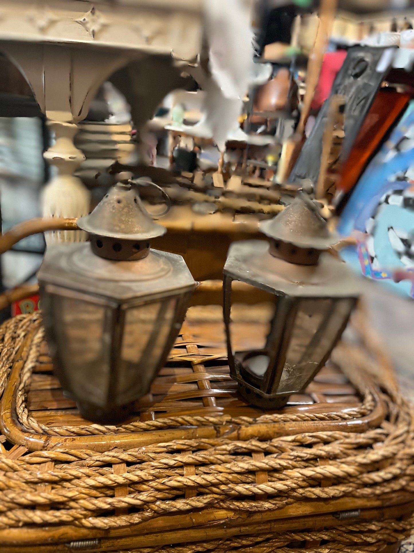 pair stunning 10 inch tall miners lamps found in the middle of nowhere BC old old one as is and one perfect wow