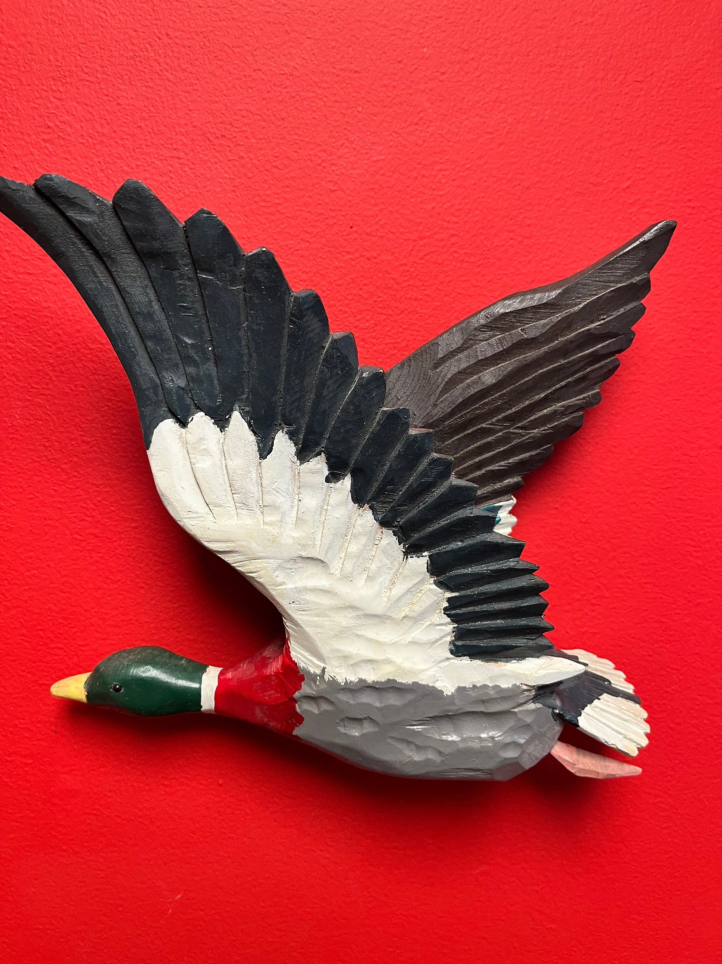 10 x 12 high Canadian folk art mallard duck wall hanging  great patina, and fabulous condition