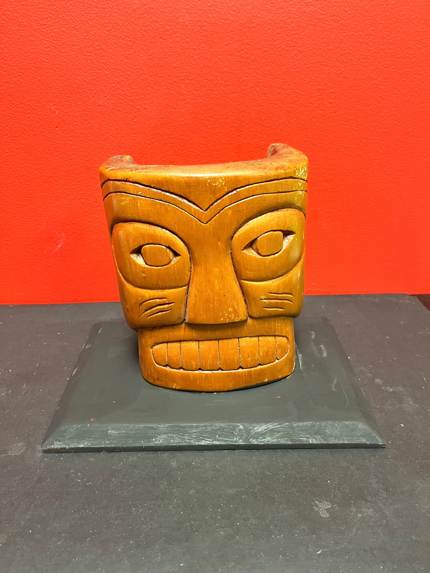 Beautiful old 9 inch high Simon John Signed mask on painted stand  Indigenous first nations Northwest coast mask