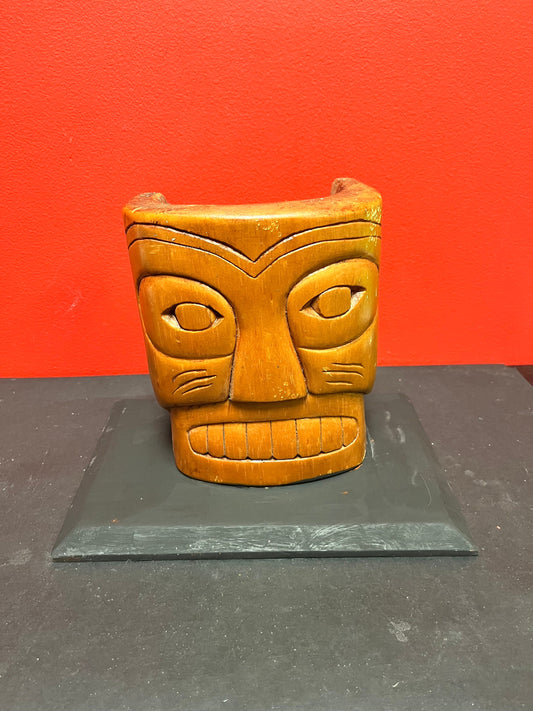 Beautiful old 9 inch high Simon John Signed mask on painted stand  Indigenous first nations Northwest coast mask