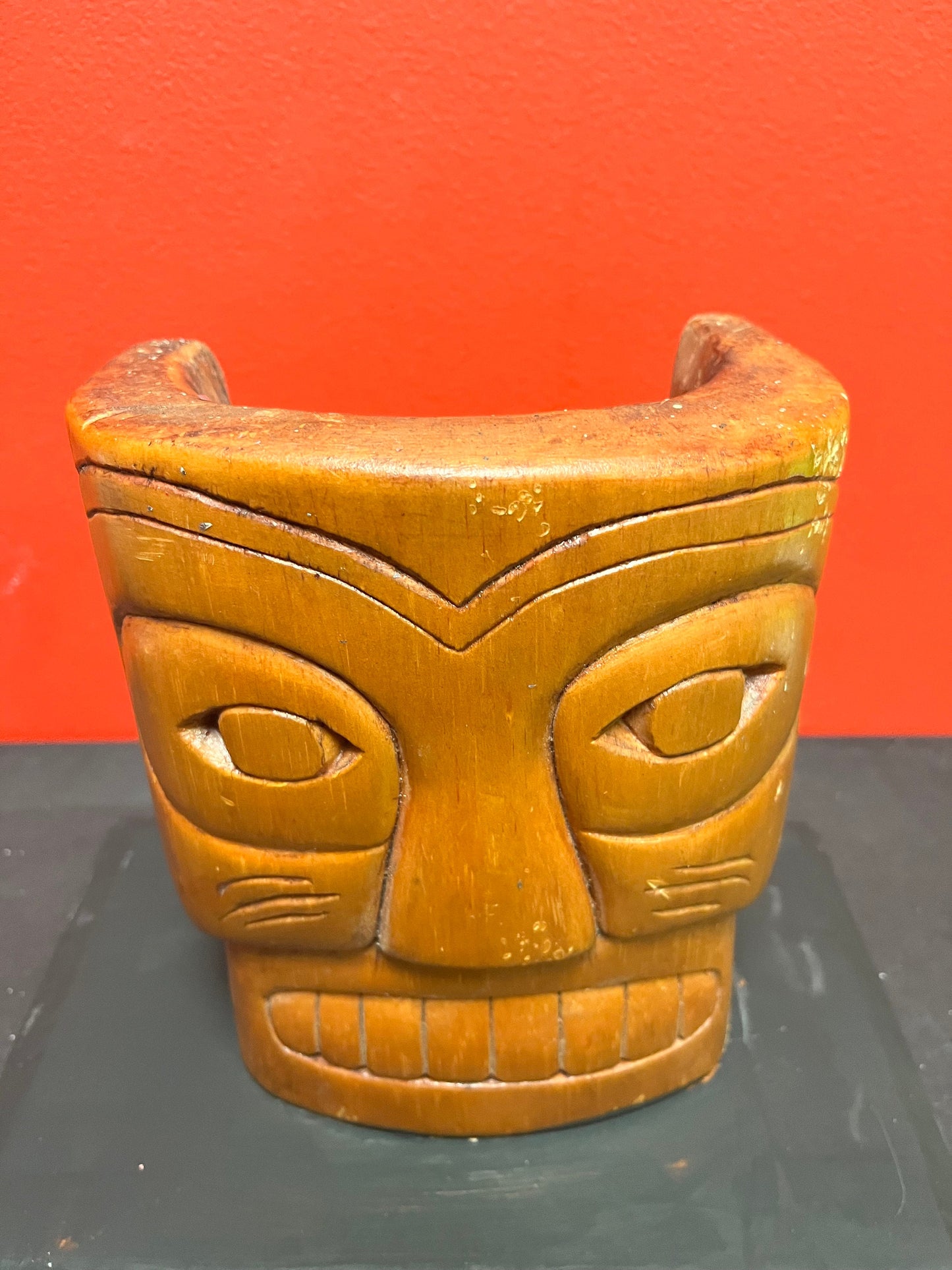 Beautiful old 9 inch high Simon John Signed mask on painted stand  Indigenous first nations Northwest coast mask