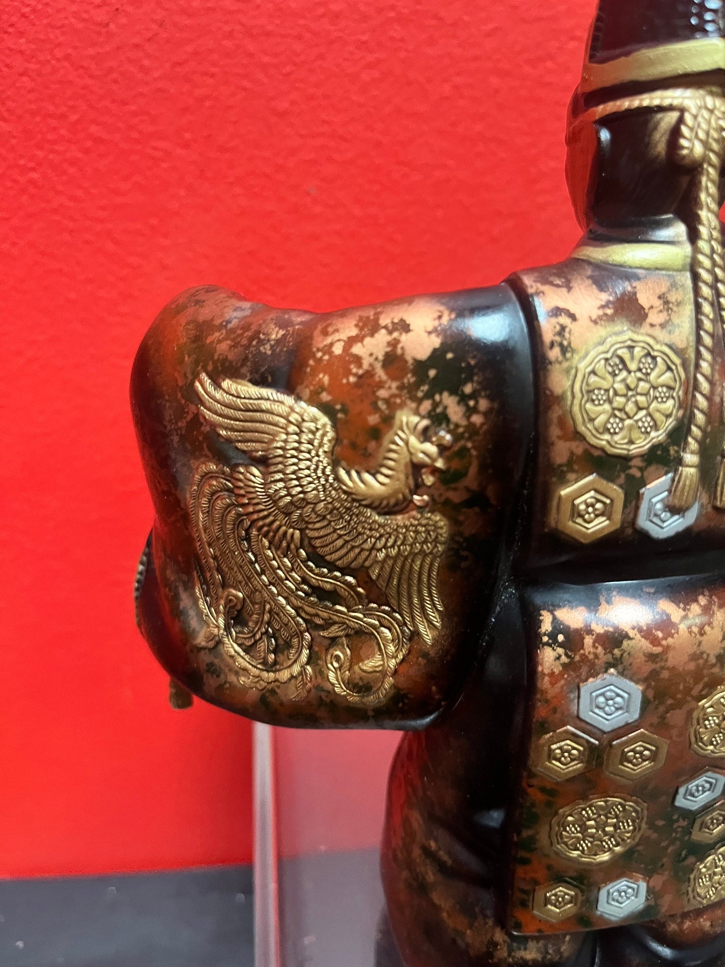 Fabulous 8 inch old Japanese gilded bronze statue of a fancy man holding a fan exquisite patina and quality- heavy