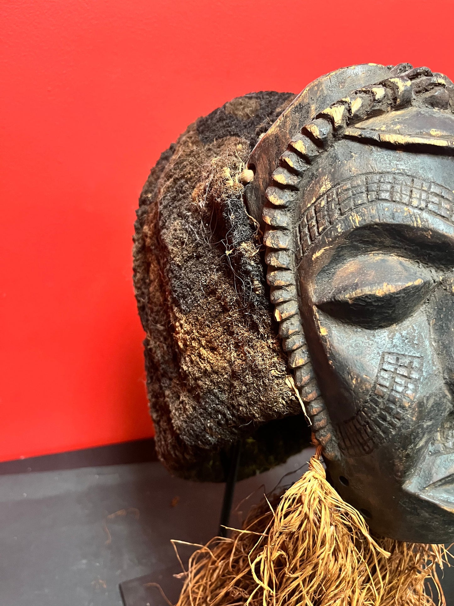A Stunning 19 inch high rare African late 19 century ceremonial mask with stand good condition for age - museum quality