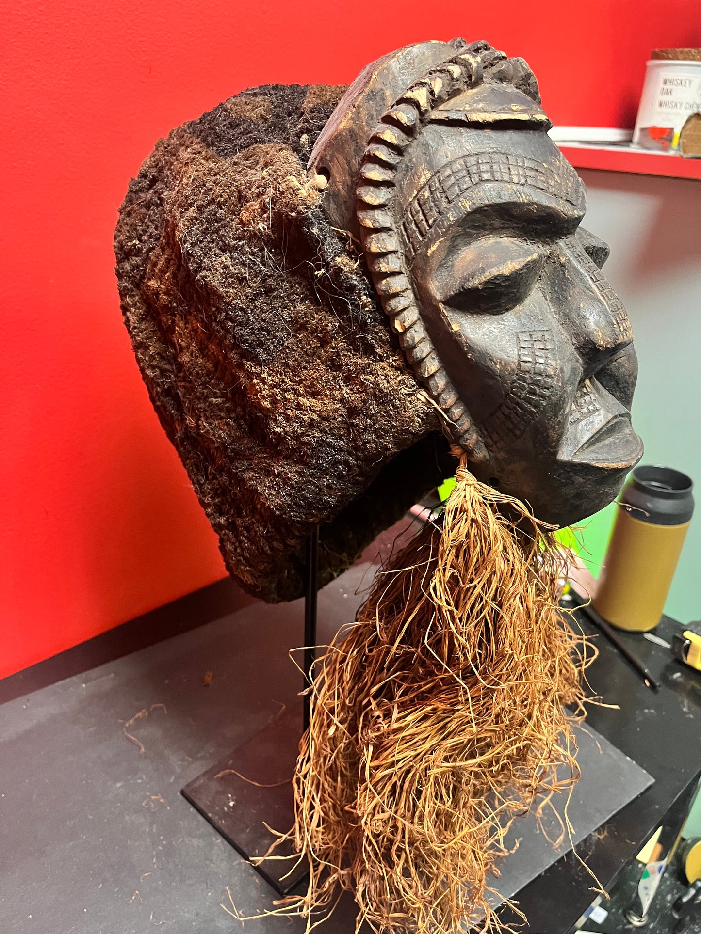 A Stunning 19 inch high rare African late 19 century ceremonial mask with stand good condition for age - museum quality