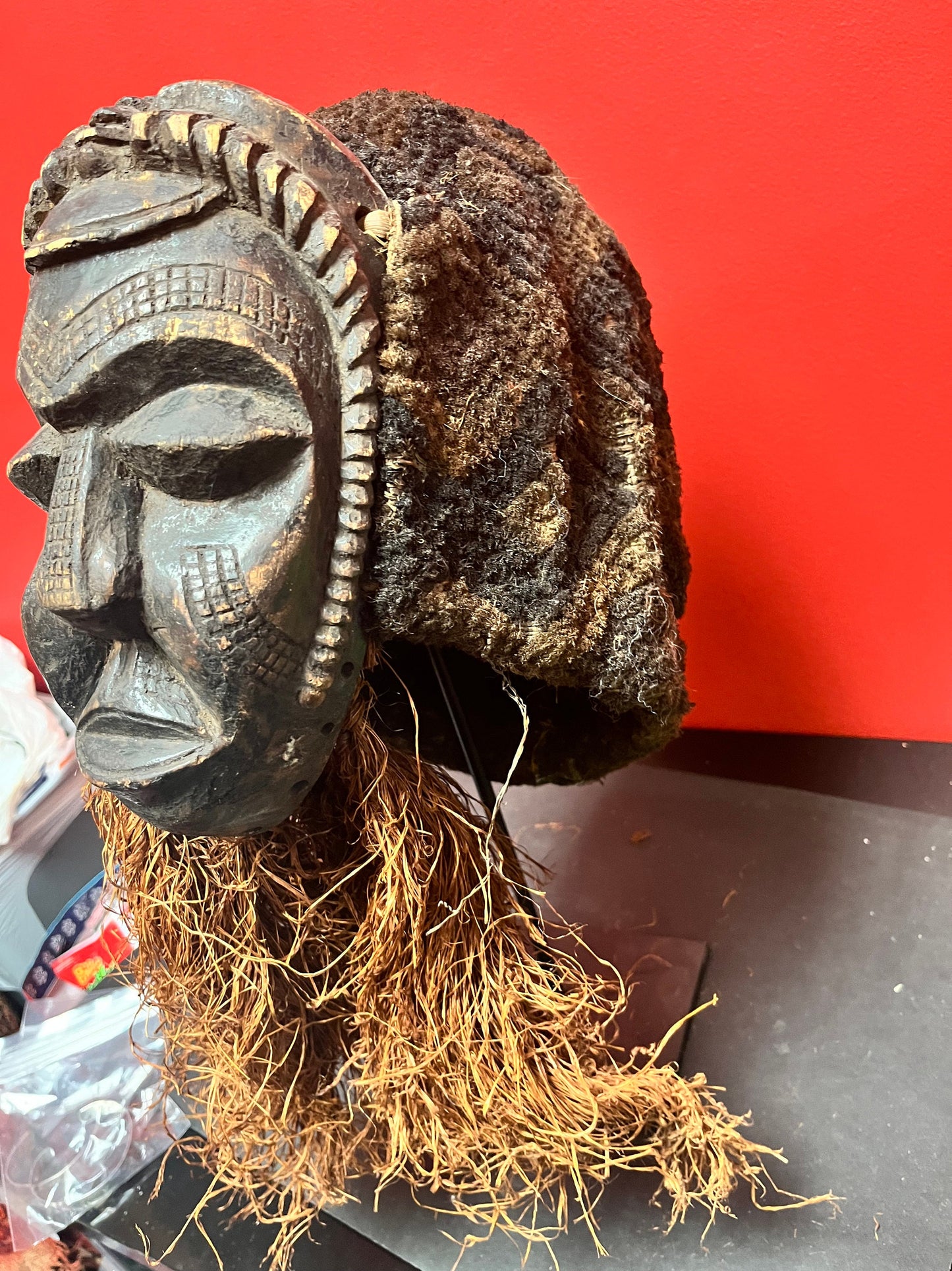 A Stunning 19 inch high rare African late 19 century ceremonial mask with stand good condition for age - museum quality