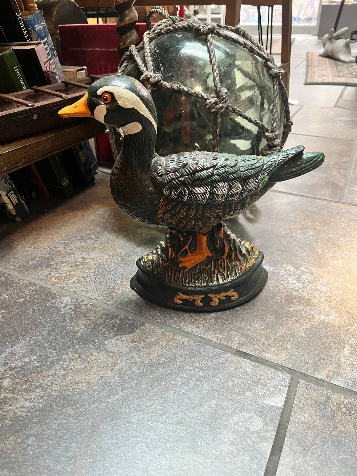 Fabulous 11 x 10 cast-iron mallard duck doorstop great paint and patina heavy Ready for your door