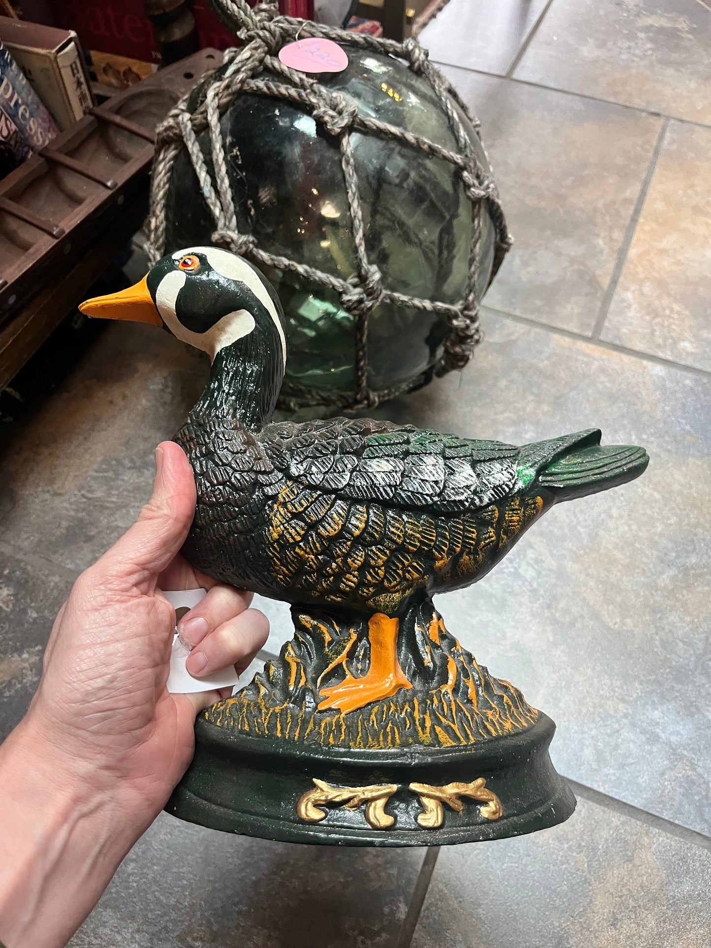 Fabulous 11 x 10 cast-iron mallard duck doorstop great paint and patina heavy Ready for your door