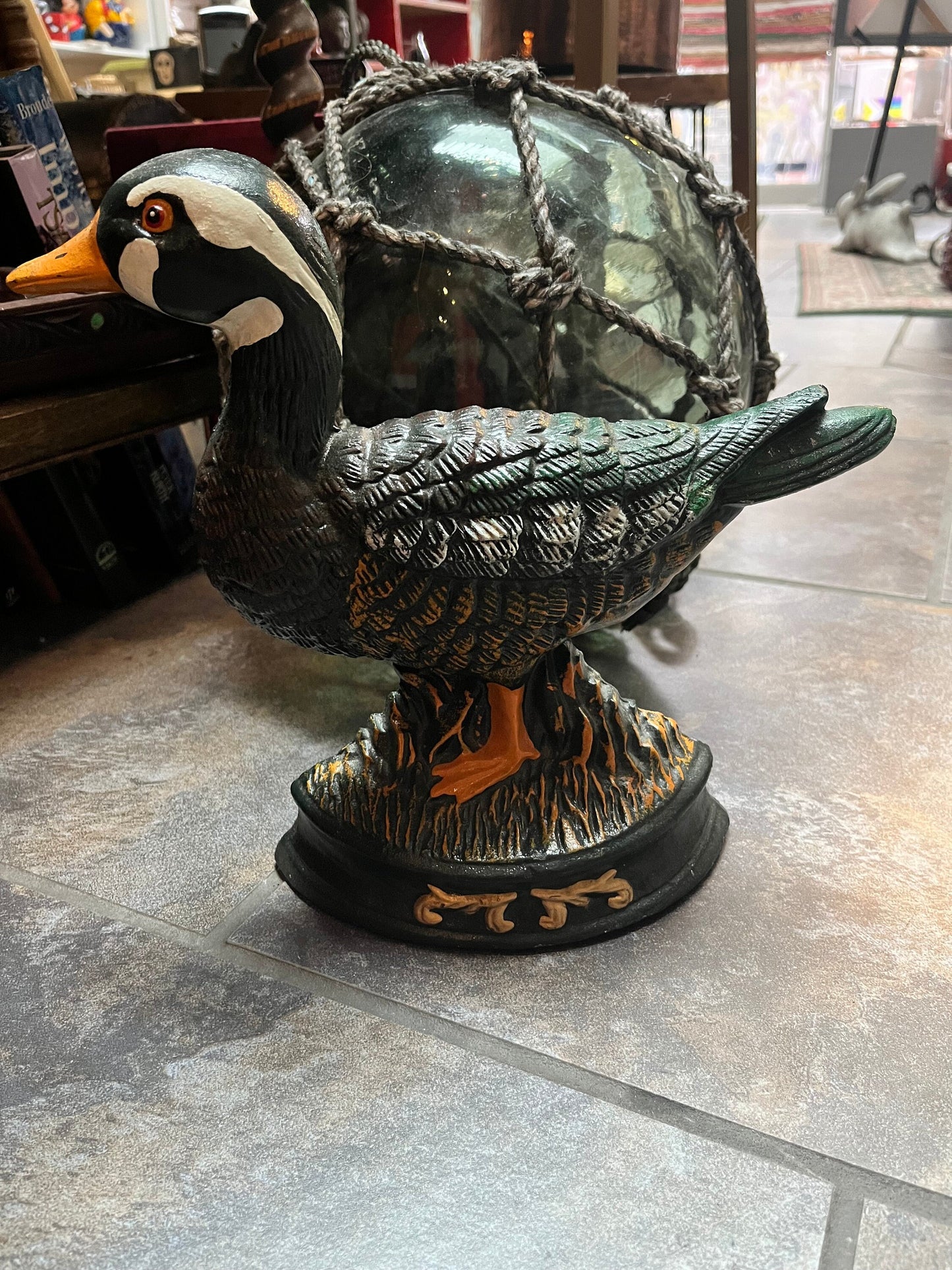 Fabulous 11 x 10 cast-iron mallard duck doorstop great paint and patina heavy Ready for your door