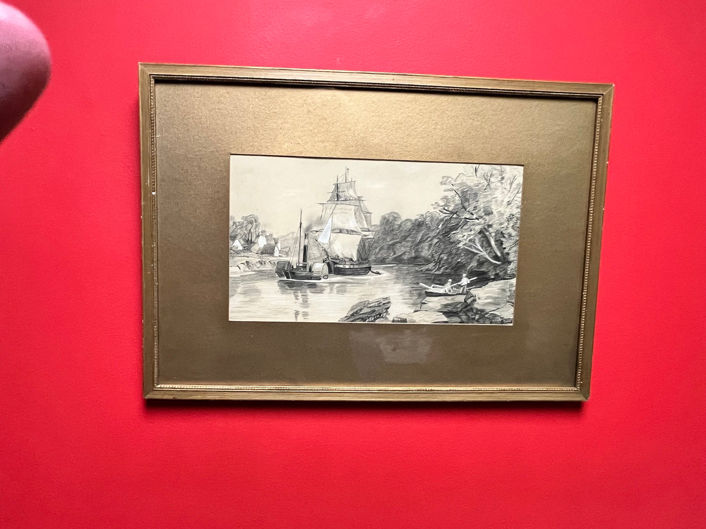 A Fantastic antique 23 x 16 gilt framed matted indistinctly signed pencil and watercolour picture amazing detail