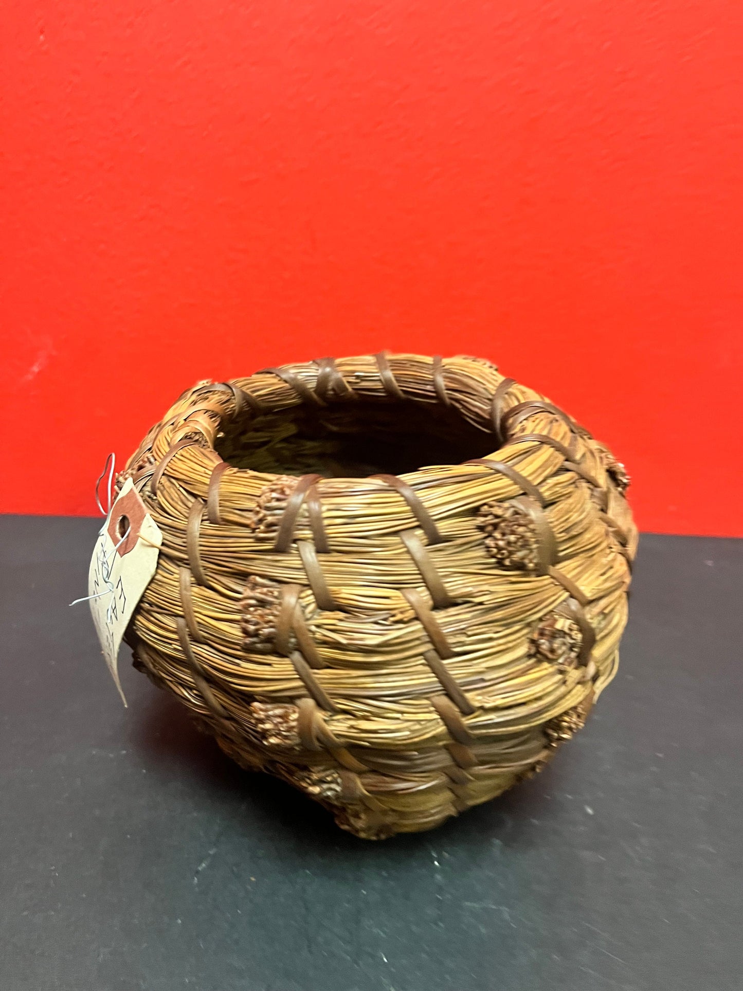 A  6 inch high eastern Canadian Pine needle basket  high-quality beautiful piece of Canadian indigenous history