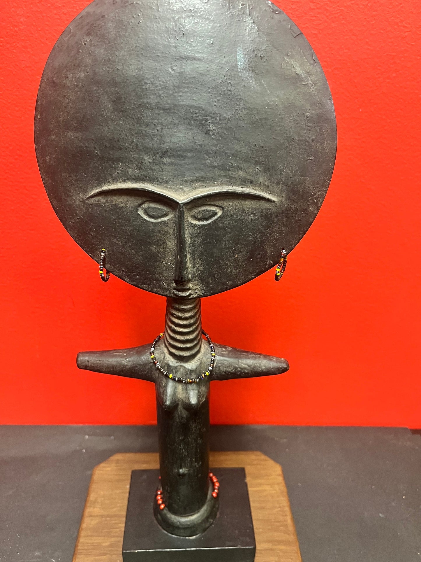 Lovely 15 inch signed pottery 1968 African Ashanti fertility figurine from Ghana Alva studios, New York so cool