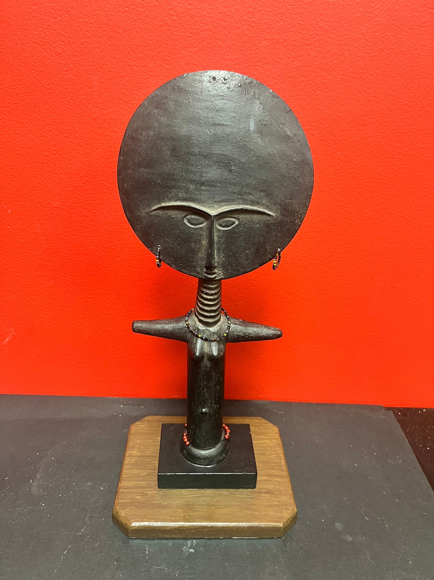 Lovely 15 inch signed pottery 1968 African Ashanti fertility figurine from Ghana Alva studios, New York so cool