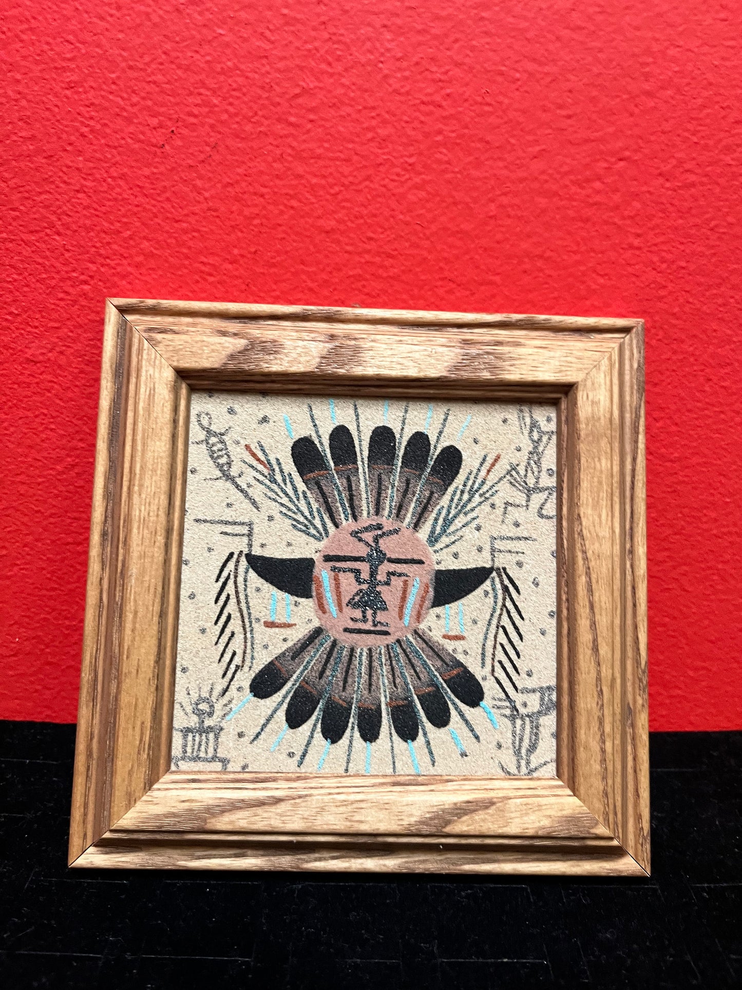 Lovely 6 inch authentic Navajo sand painting with certificate of authenticity by Larry Antonio