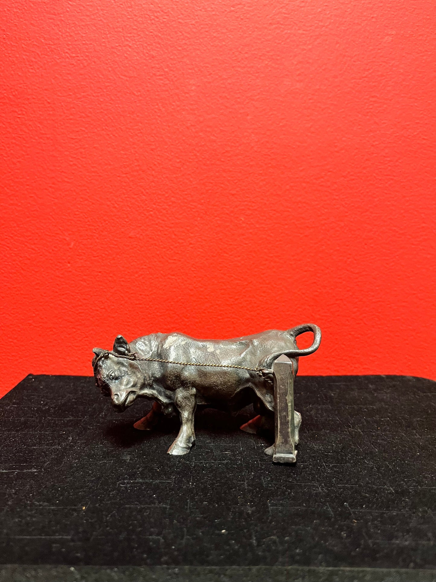 Lovely 5 inch long meridian silver plate  antique heavy heavy bull statue