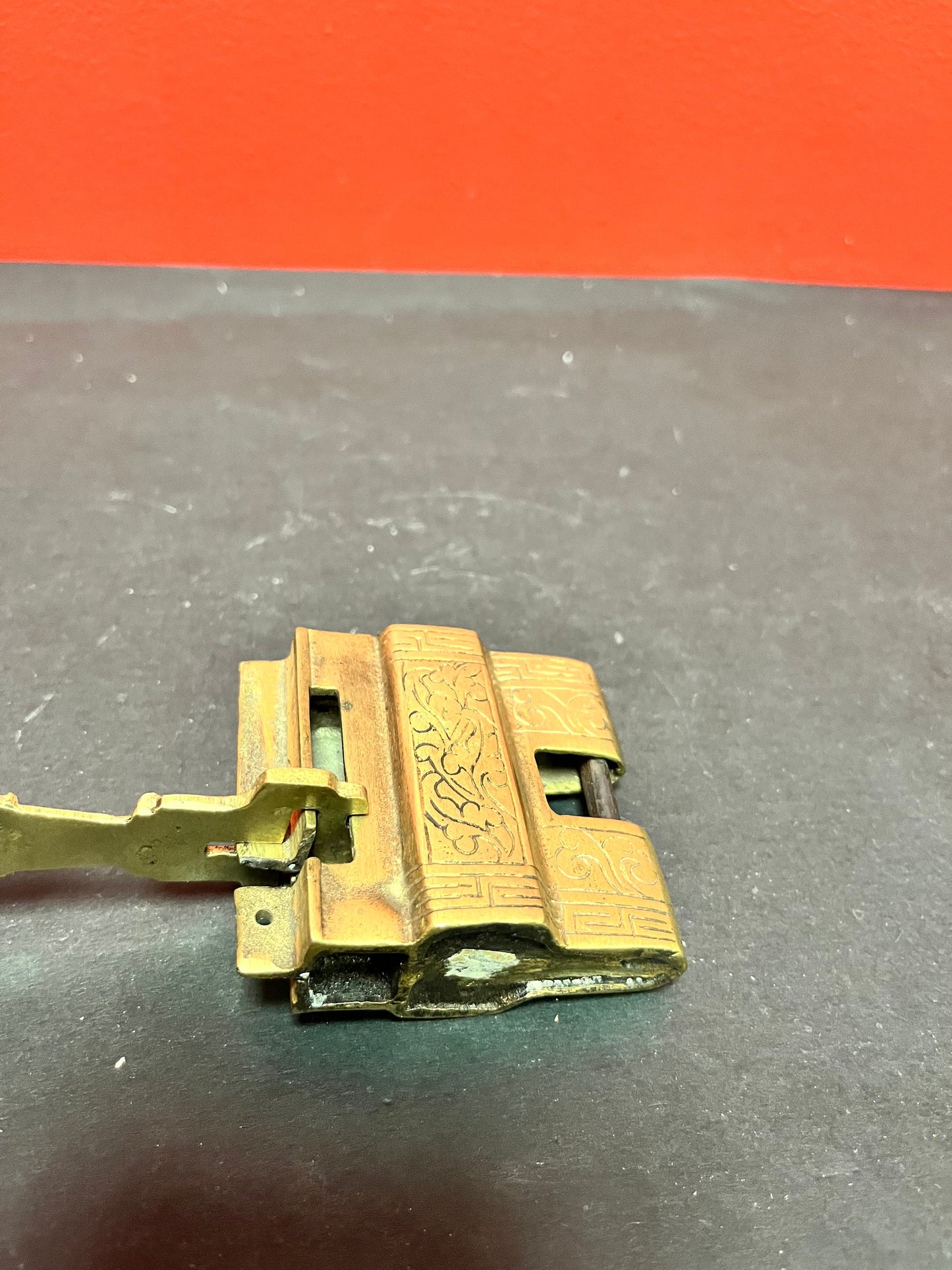 Fabulous rare antique Chinese Lock with key  great detail and patina 3 inches