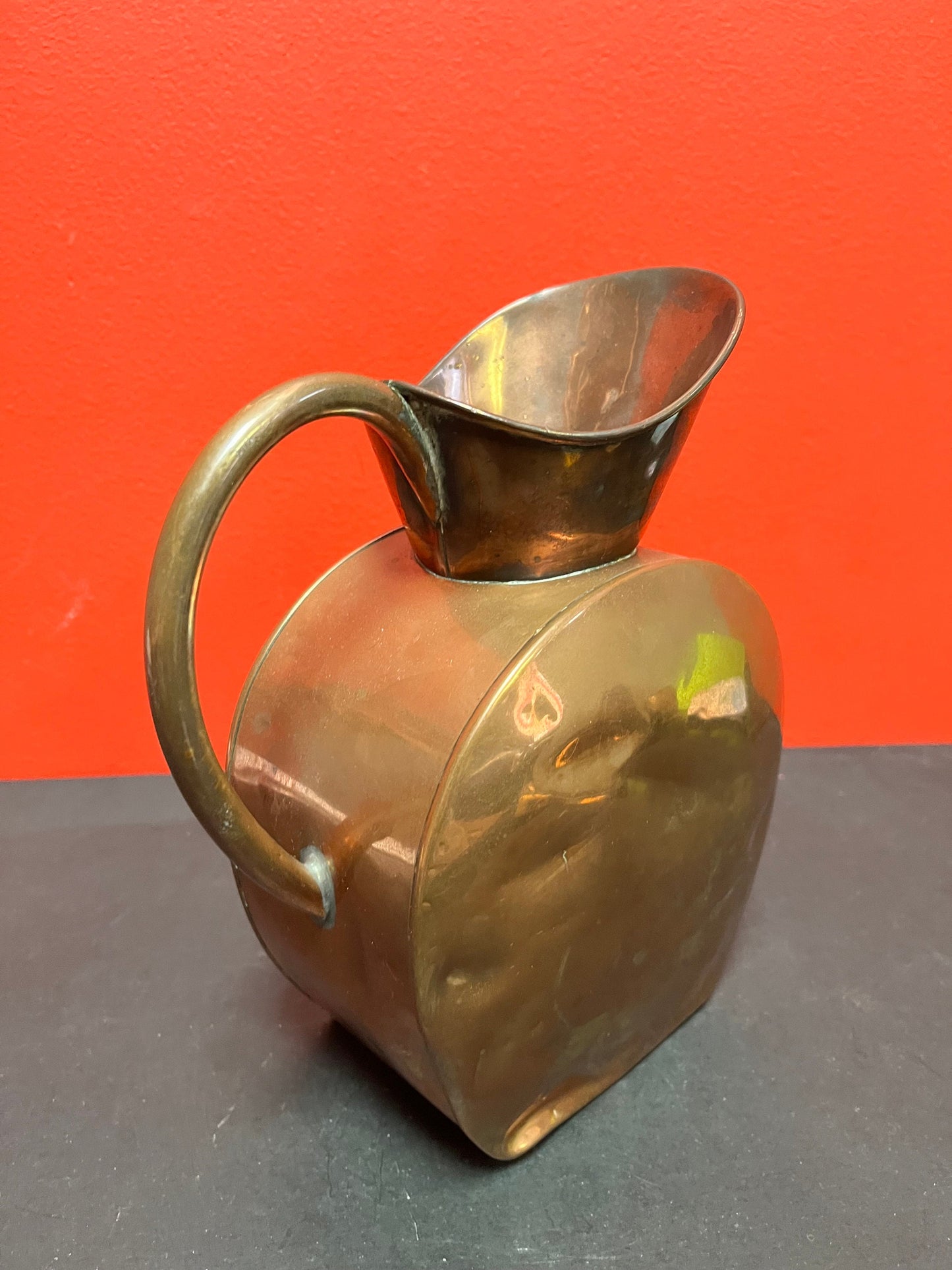 Lovely antique 9 x 7 wide copper jug  good old condition but see photos