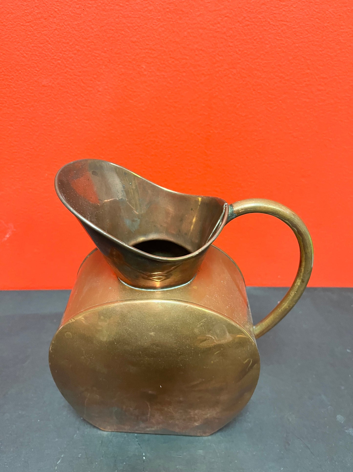 Lovely antique 9 x 7 wide copper jug  good old condition but see photos