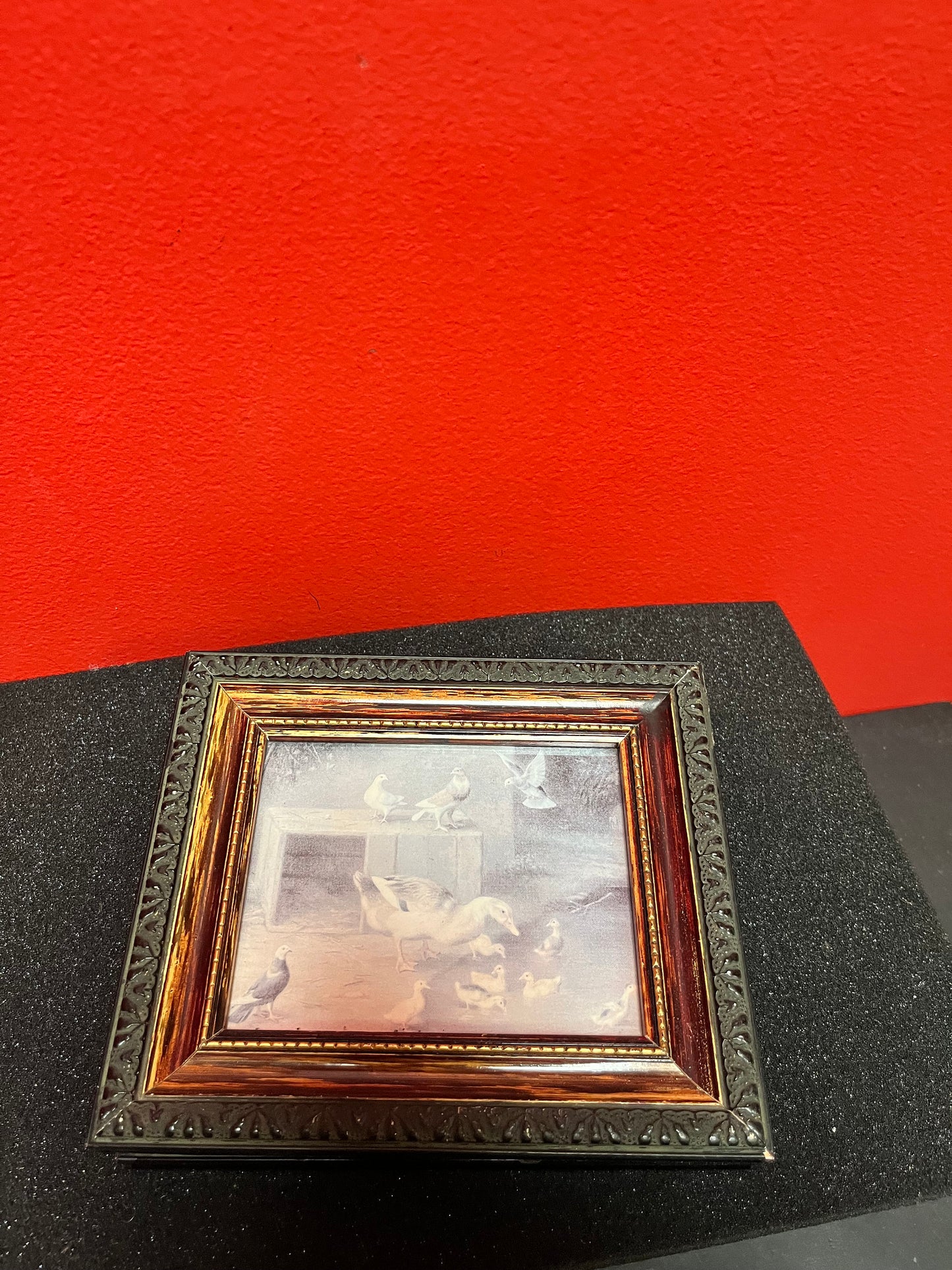 7 x 6 antique beautifully framed print of a and English barnyard scene wow