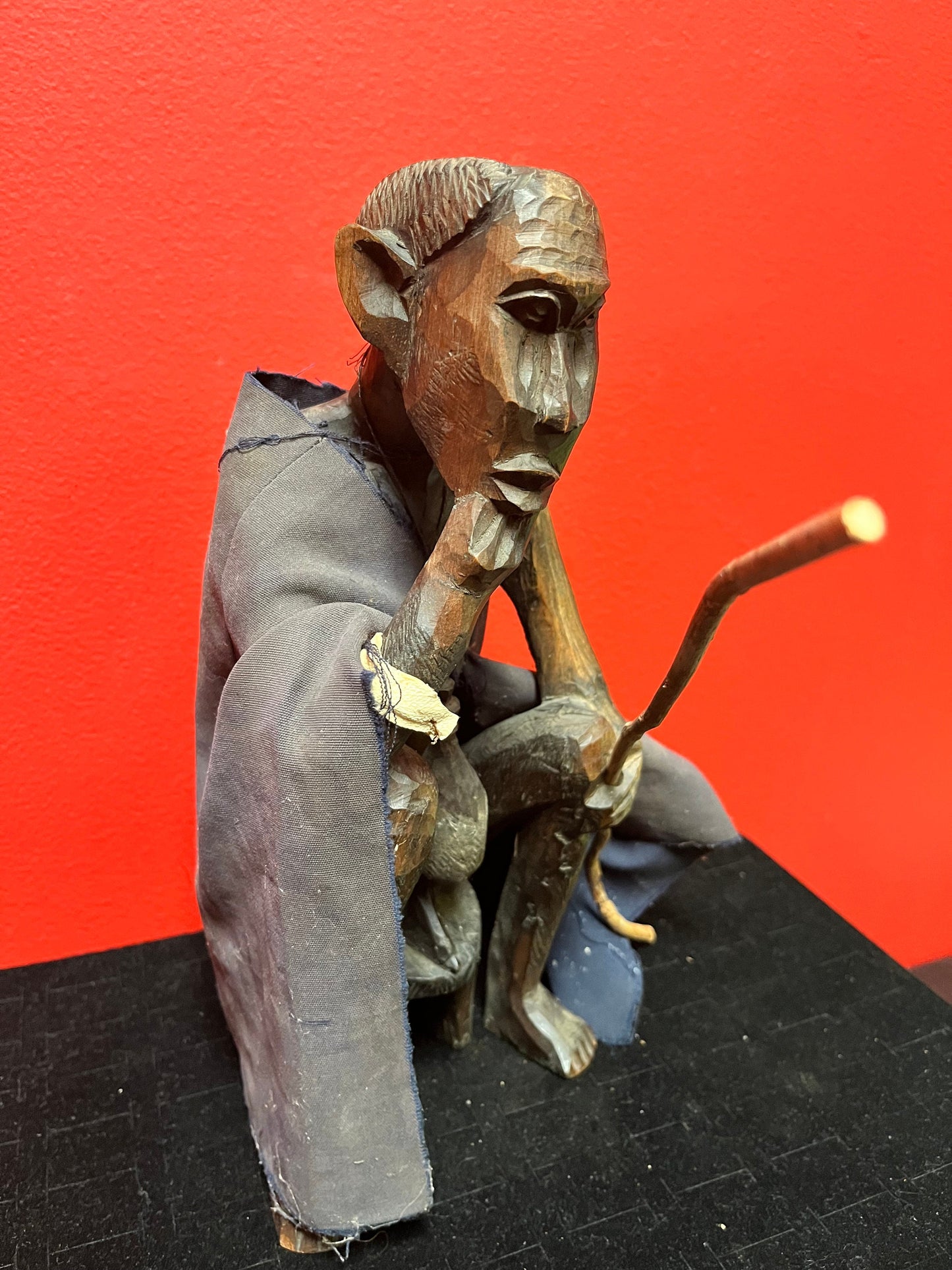 Fabulous old African 11 inch carved wood statue of a man incredible detail wow