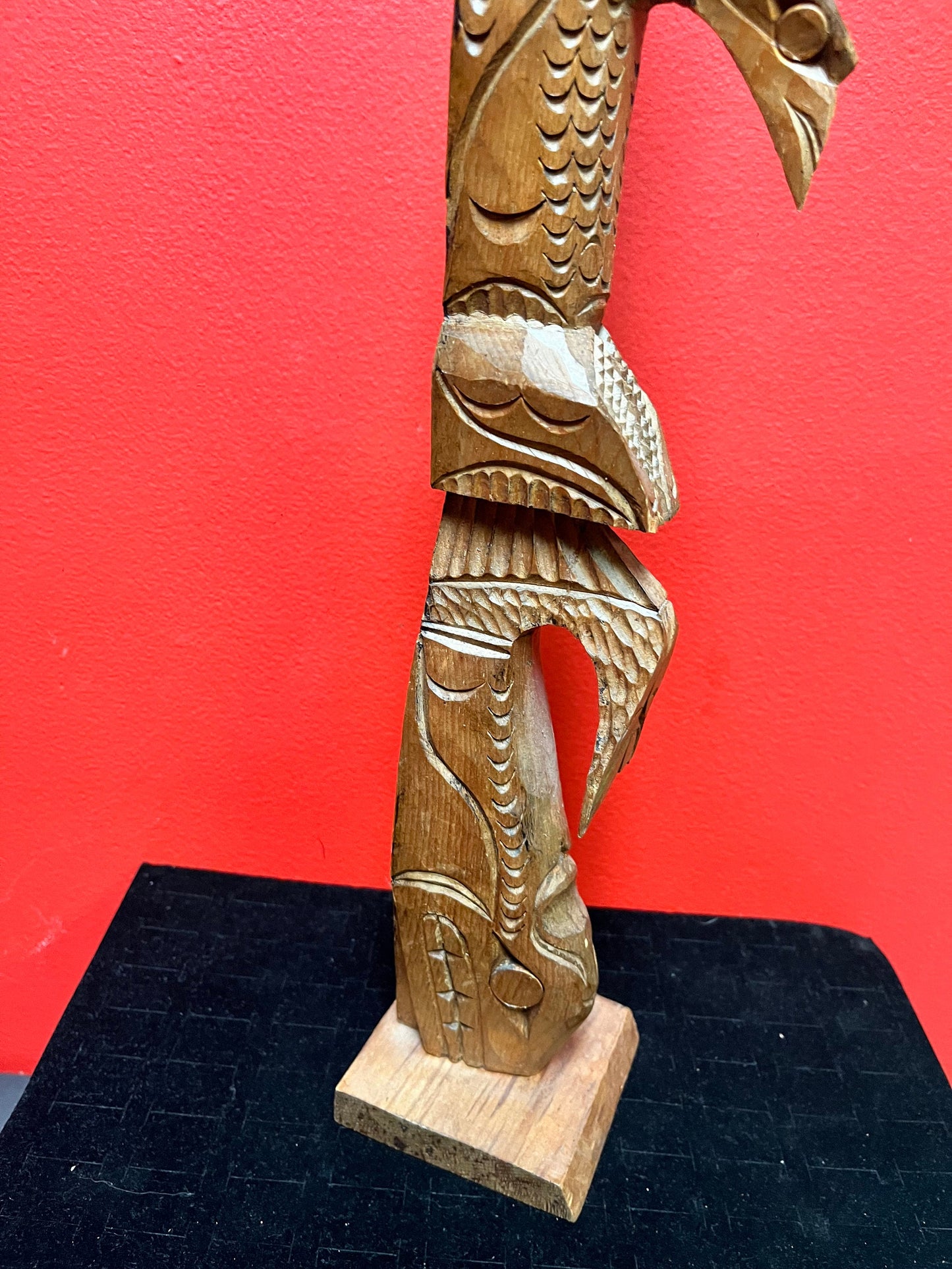 Lovely 19 inch tall indigenous first nations northwest coast signed Chris John transformation totem pole slight as is