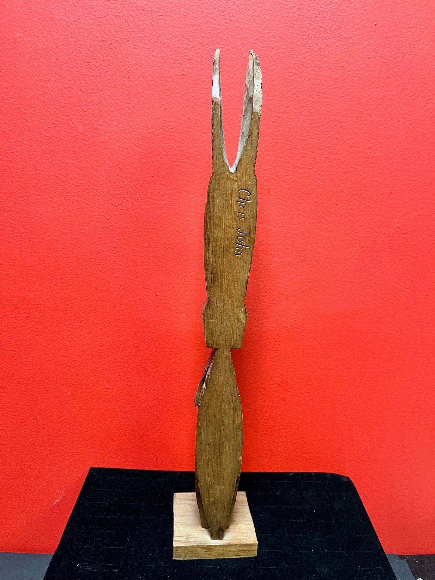 Lovely 19 inch tall indigenous first nations northwest coast signed Chris John transformation totem pole slight as is