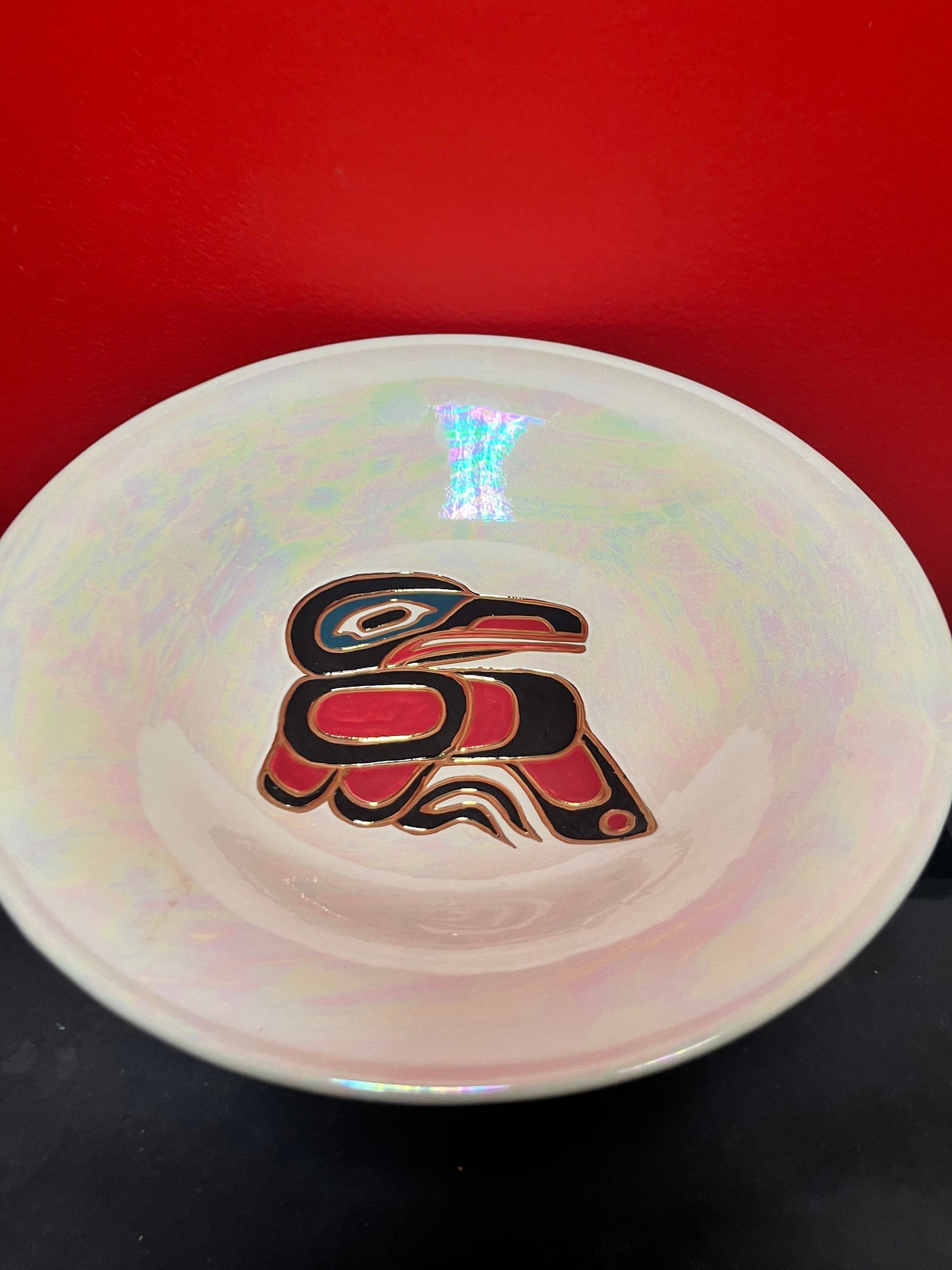 Amazing 12 inch indigenous First Nations raven bowl with 24k gold by ruby Joseph intense quality and craftsmanship
