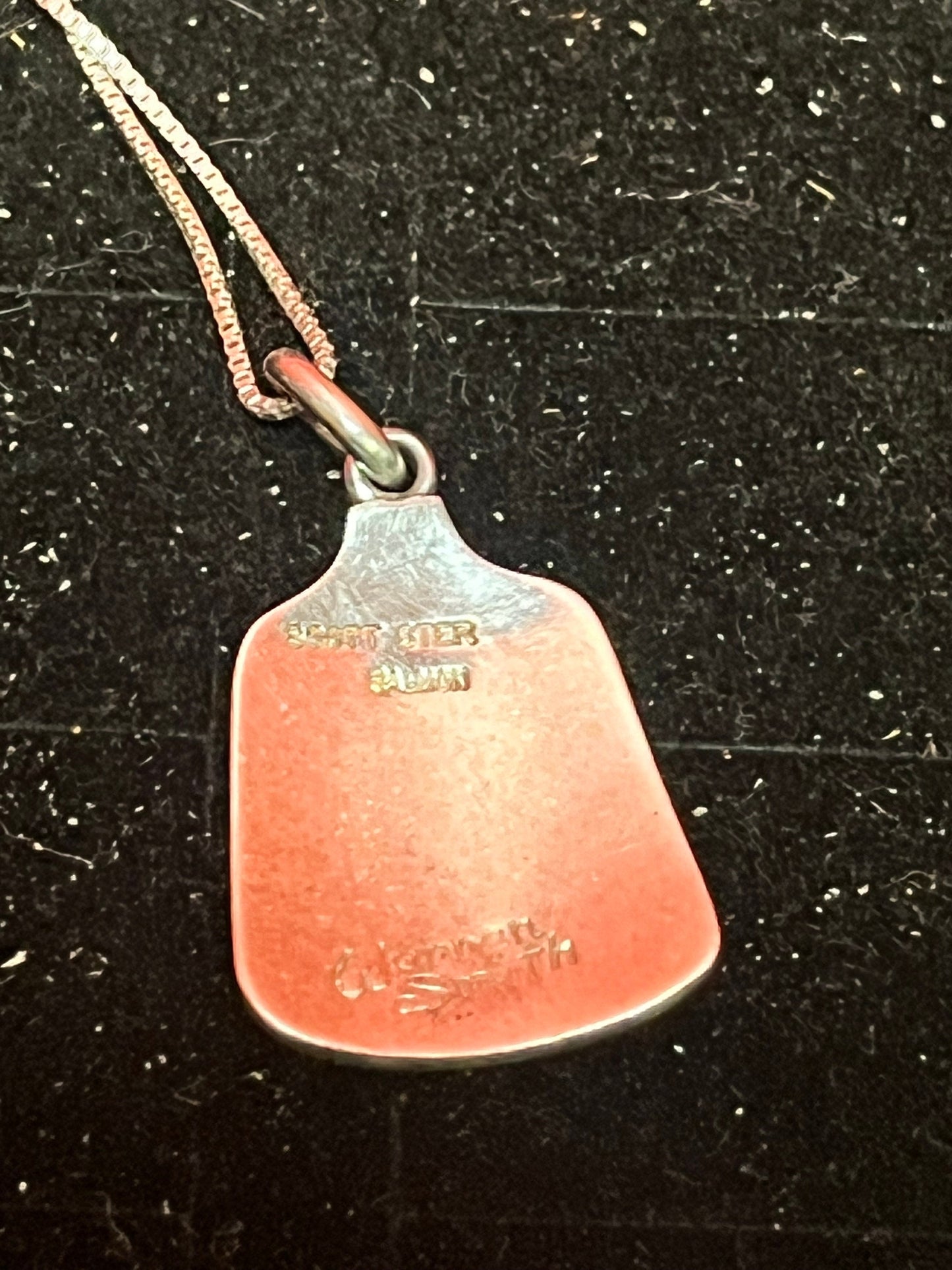 Stunning 1 inch long signed indigenous first nations north west coast Sterling silver salmon pendant with free chain