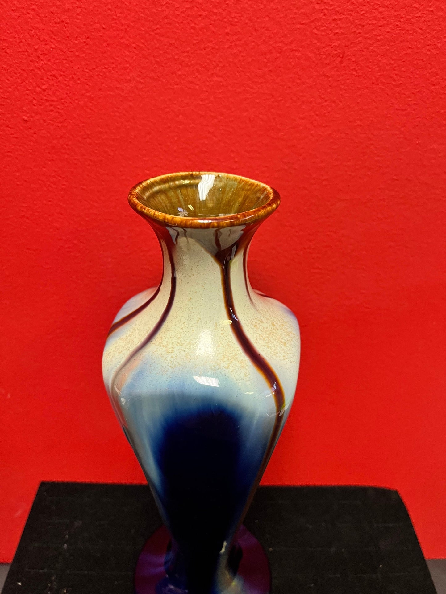 Gorgeous 12 inch old Belgium arts and crafts drip glaze vase fabulous look and quality perfect condition wow