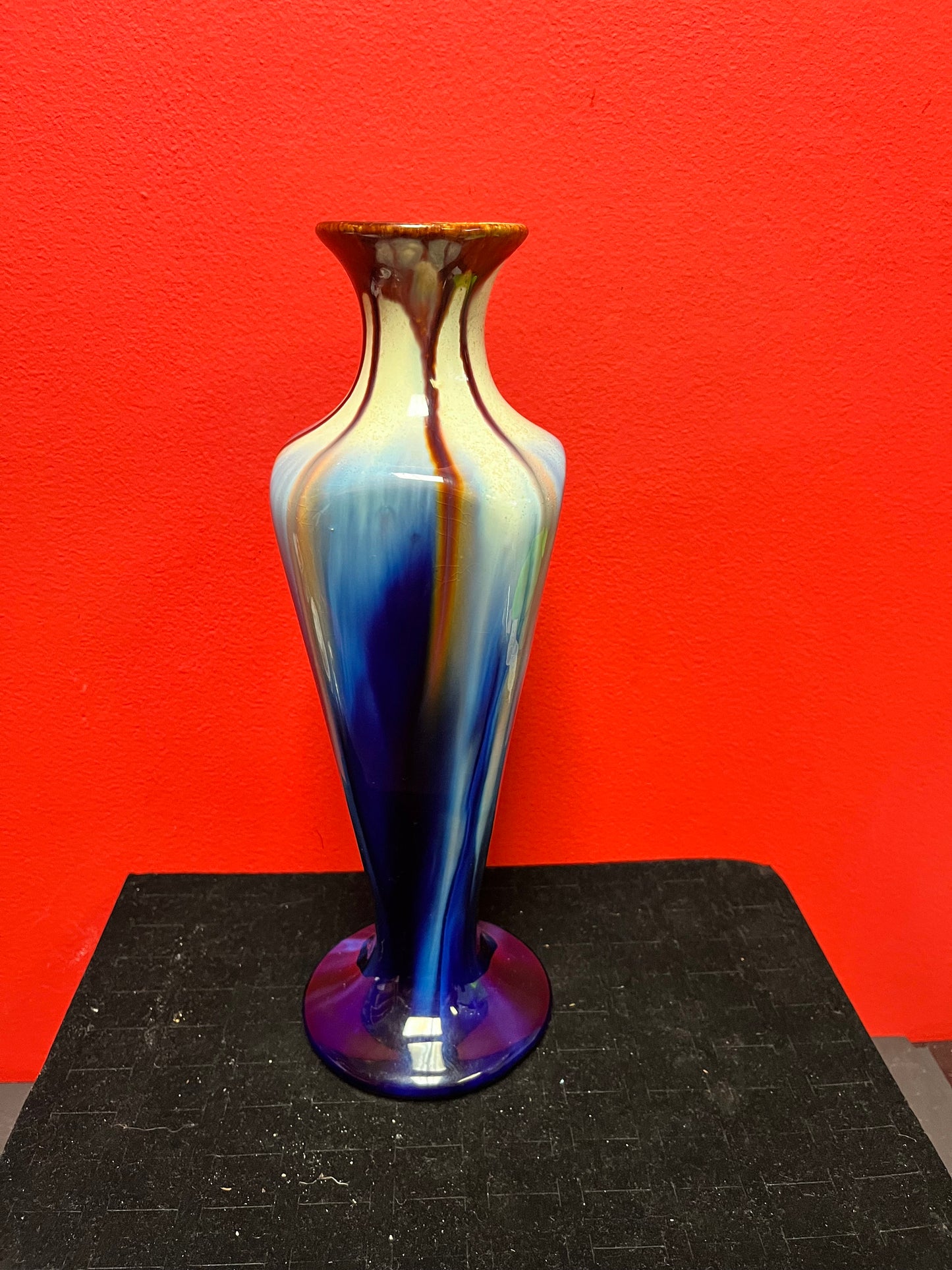 Gorgeous 12 inch old Belgium arts and crafts drip glaze vase fabulous look and quality perfect condition wow