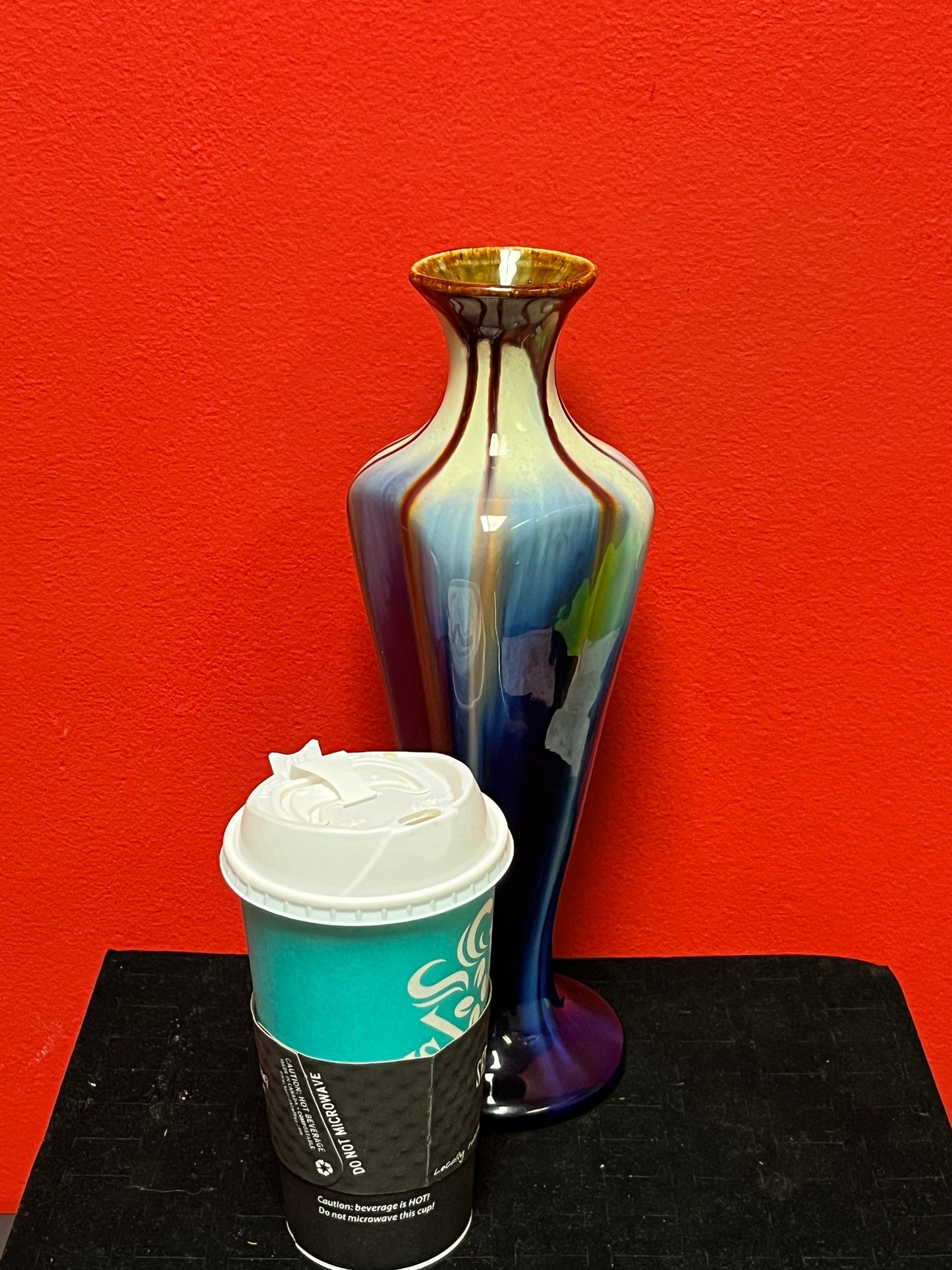 Gorgeous 12 inch old Belgium arts and crafts drip glaze vase fabulous look and quality perfect condition wow