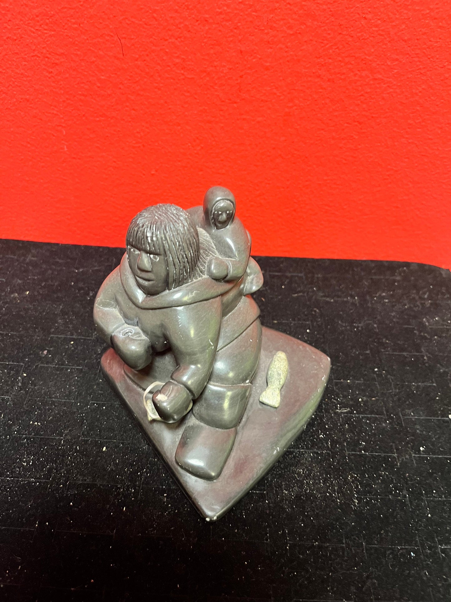 4 x 5 inch lovely indigenous Inuit soapstone statue signed great detail wow