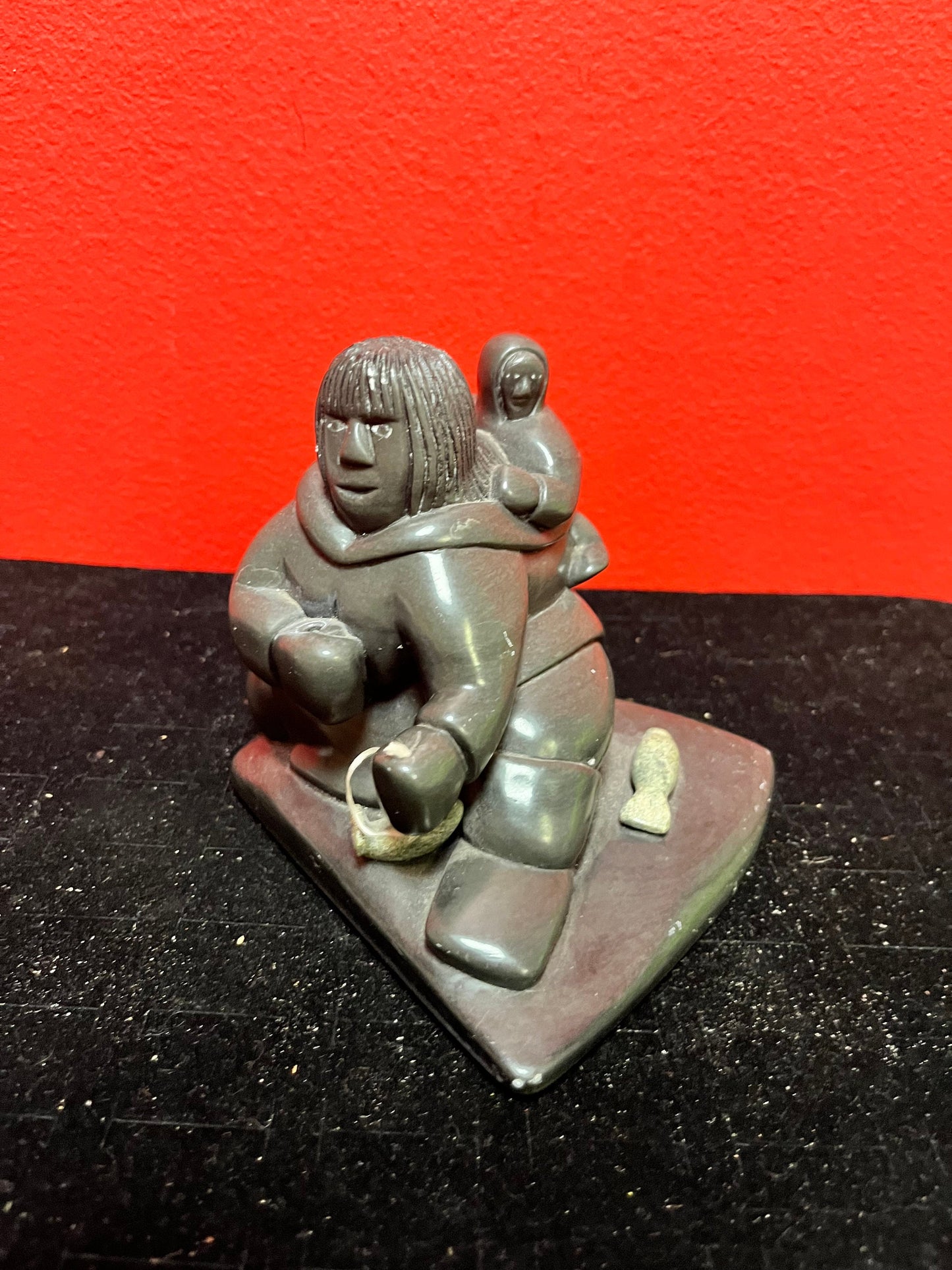 4 x 5 inch lovely indigenous Inuit soapstone statue signed great detail wow
