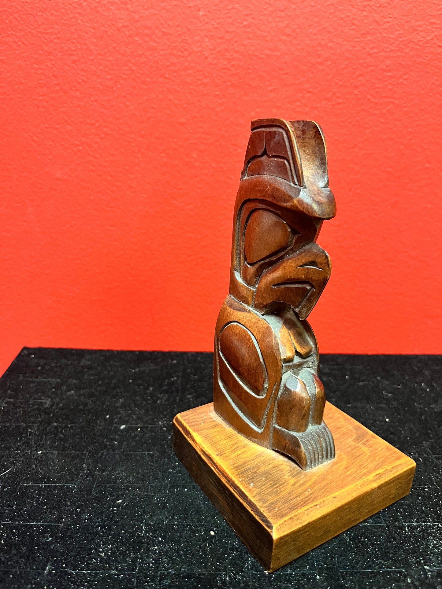 Lovely 6 inch high Thunderbird totem signed on back by Joe Becker indigenous first nations northwest coast intricate d