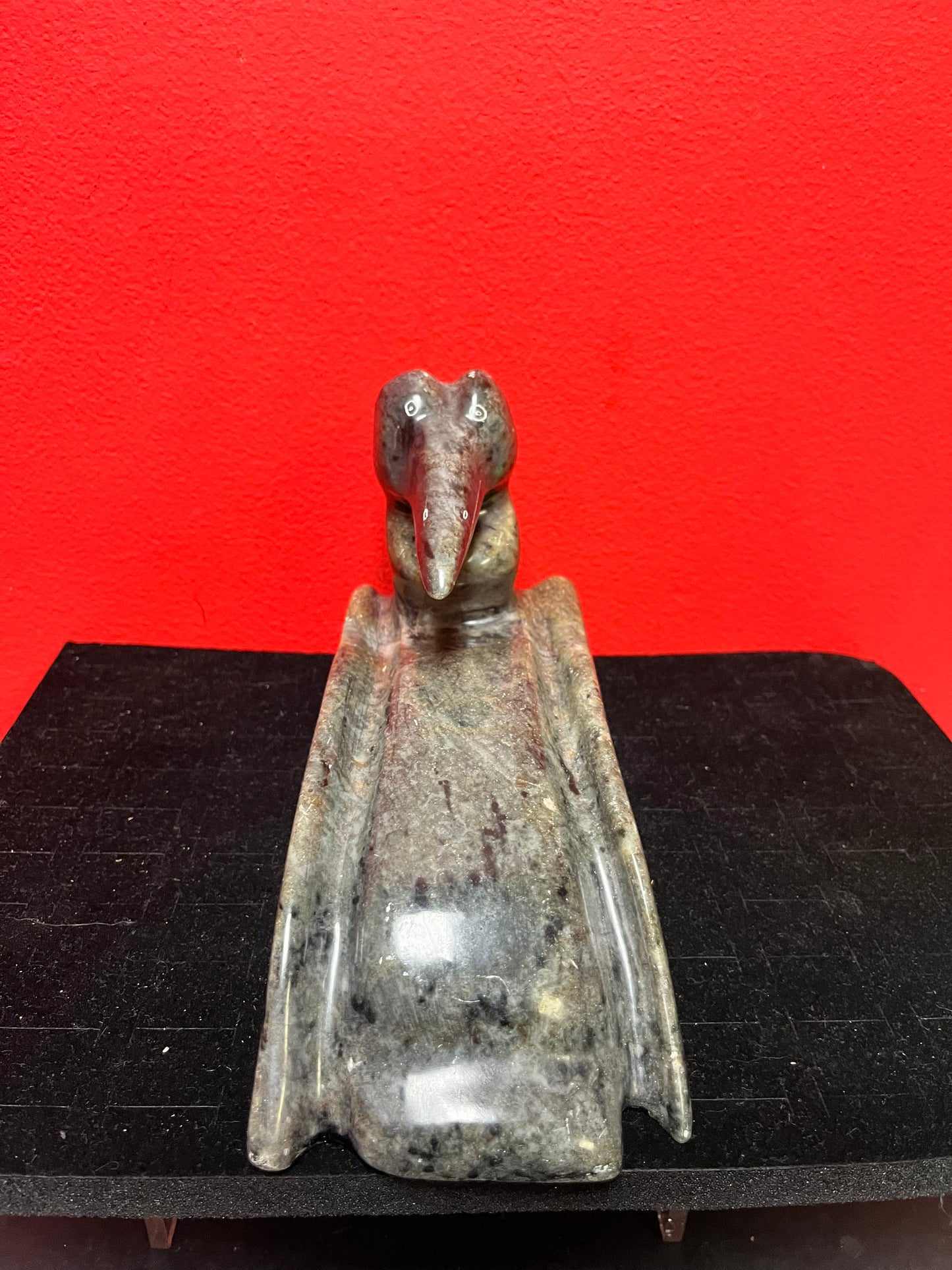 Prestigious 9 x 5 x 3“ high indigenous Inuit BART LAVALLEE soapstone moon loon sculpture highest quality and detail heavy wow