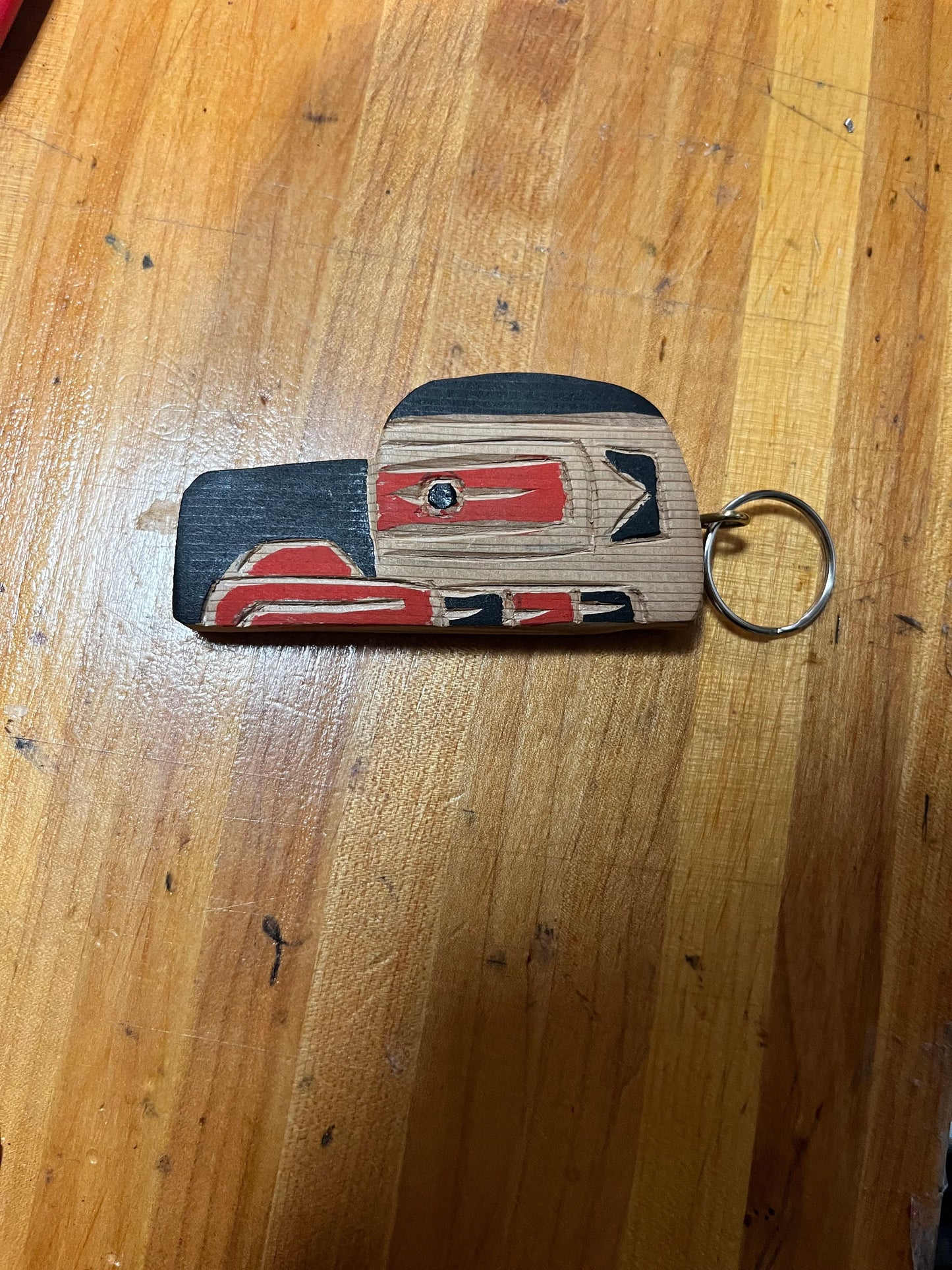 4 inch Indigenous First Nations pacific northwest coast raven keychain carved and painted by Brad Joseph jr great gift good value