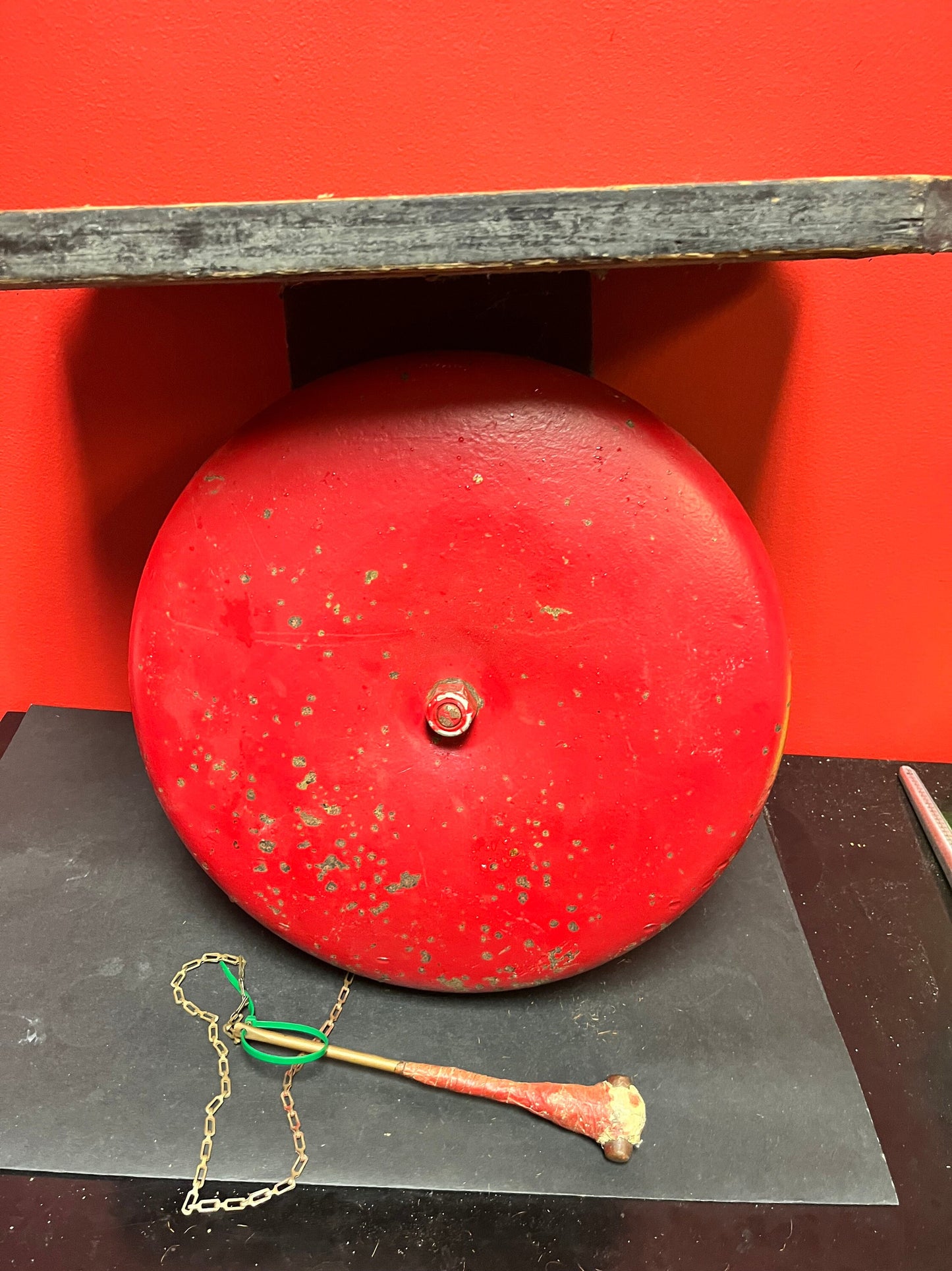 Fabulous boxing bell - old authentic museum quality Vancouver Island boxing club ring bell bell 14 inches plus shelf and hammer - wow