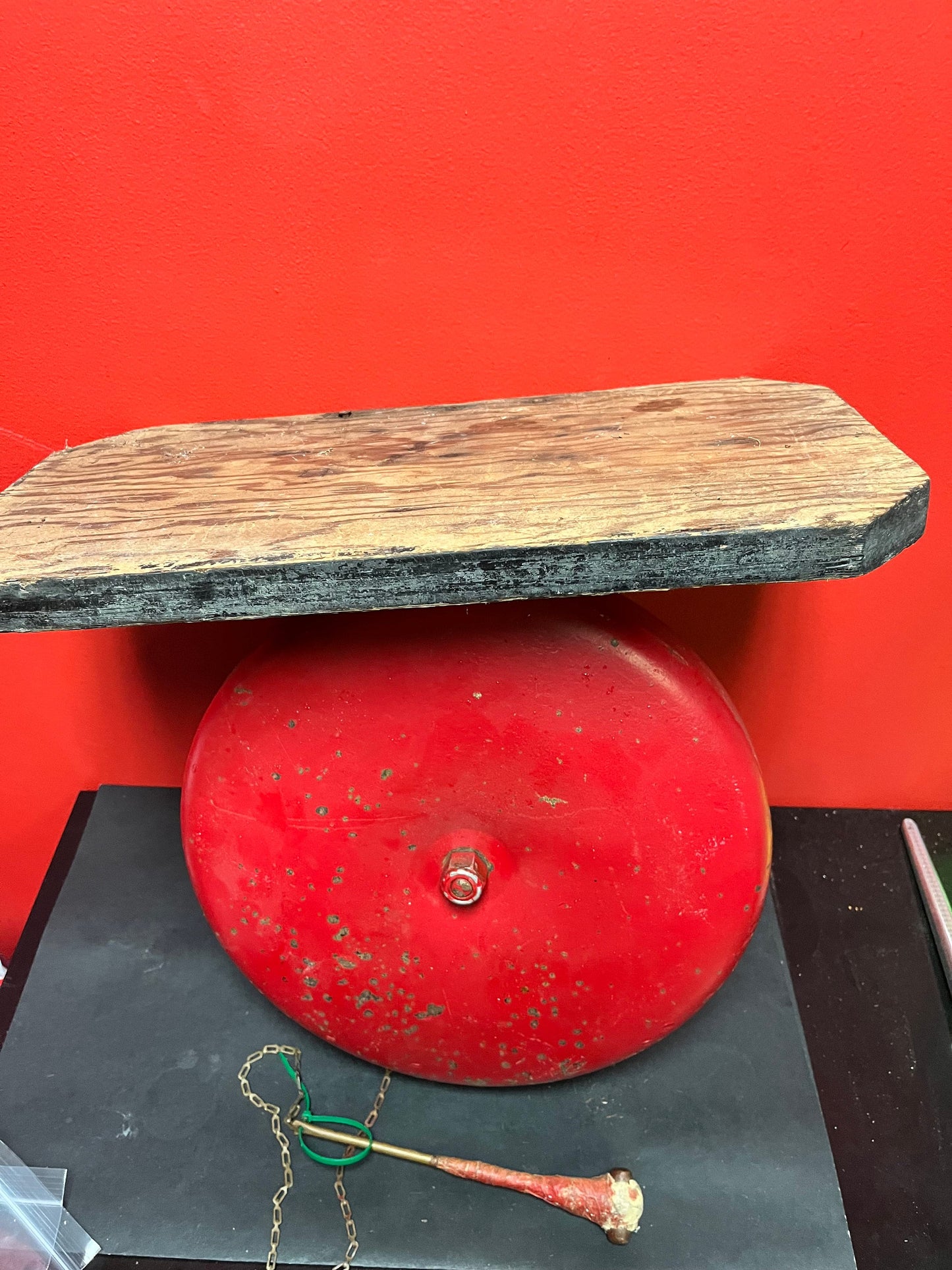 Fabulous boxing bell - old authentic museum quality Vancouver Island boxing club ring bell bell 14 inches plus shelf and hammer - wow