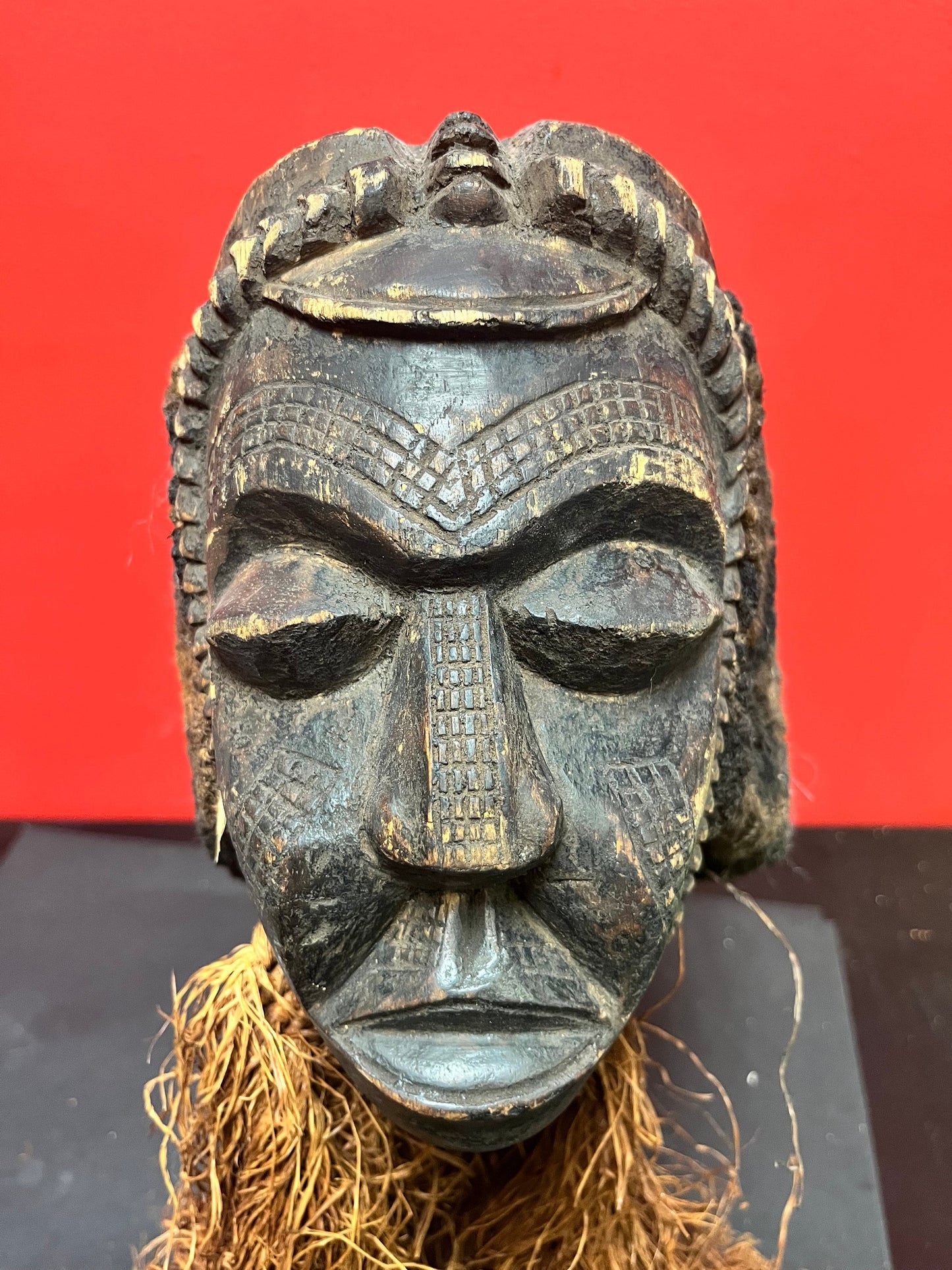 A Stunning 19 inch high rare African late 19 century ceremonial mask with stand good condition for age - museum quality