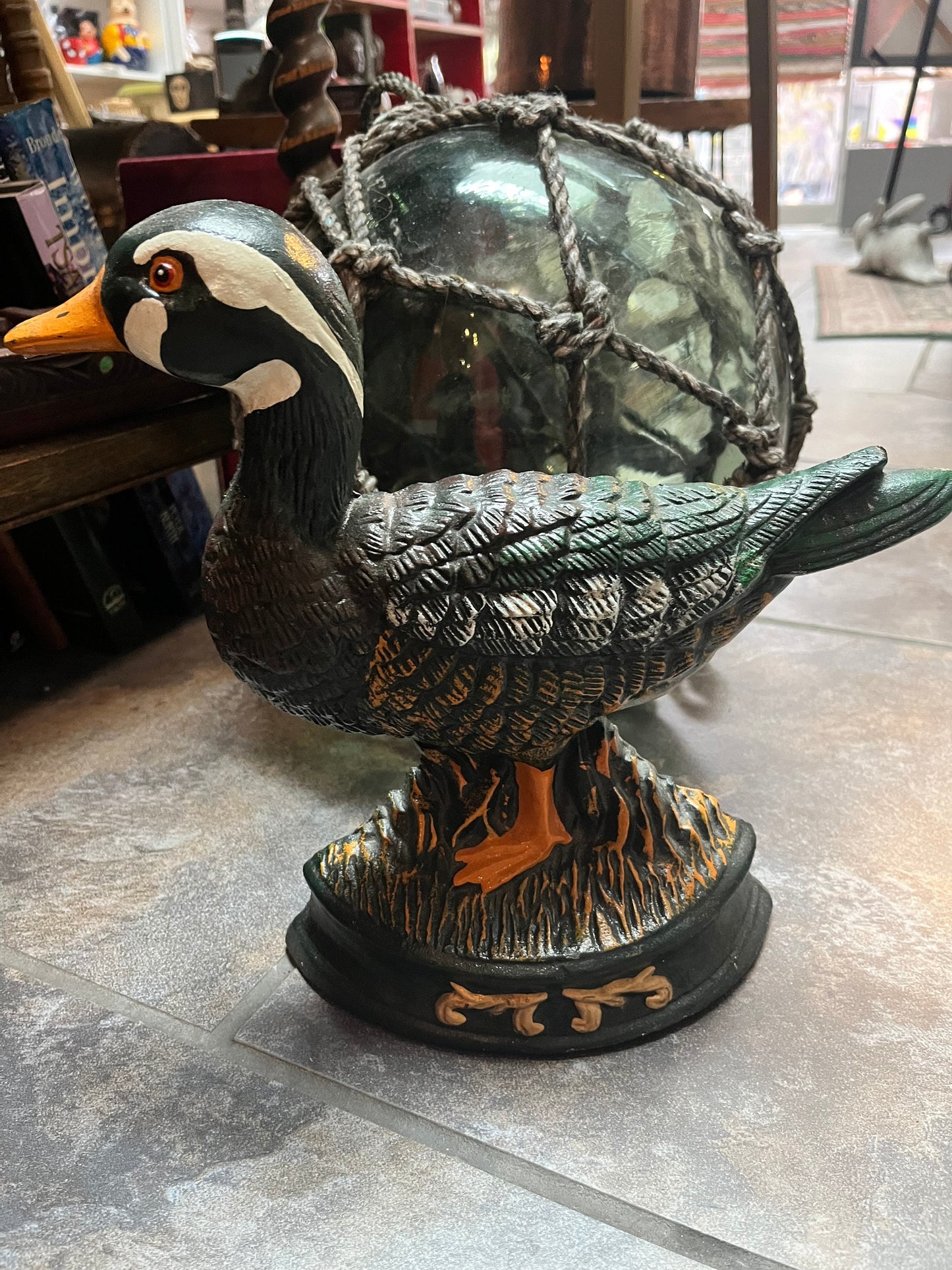 Fabulous 11 x 10 cast-iron mallard duck doorstop great paint and patina heavy Ready for your door
