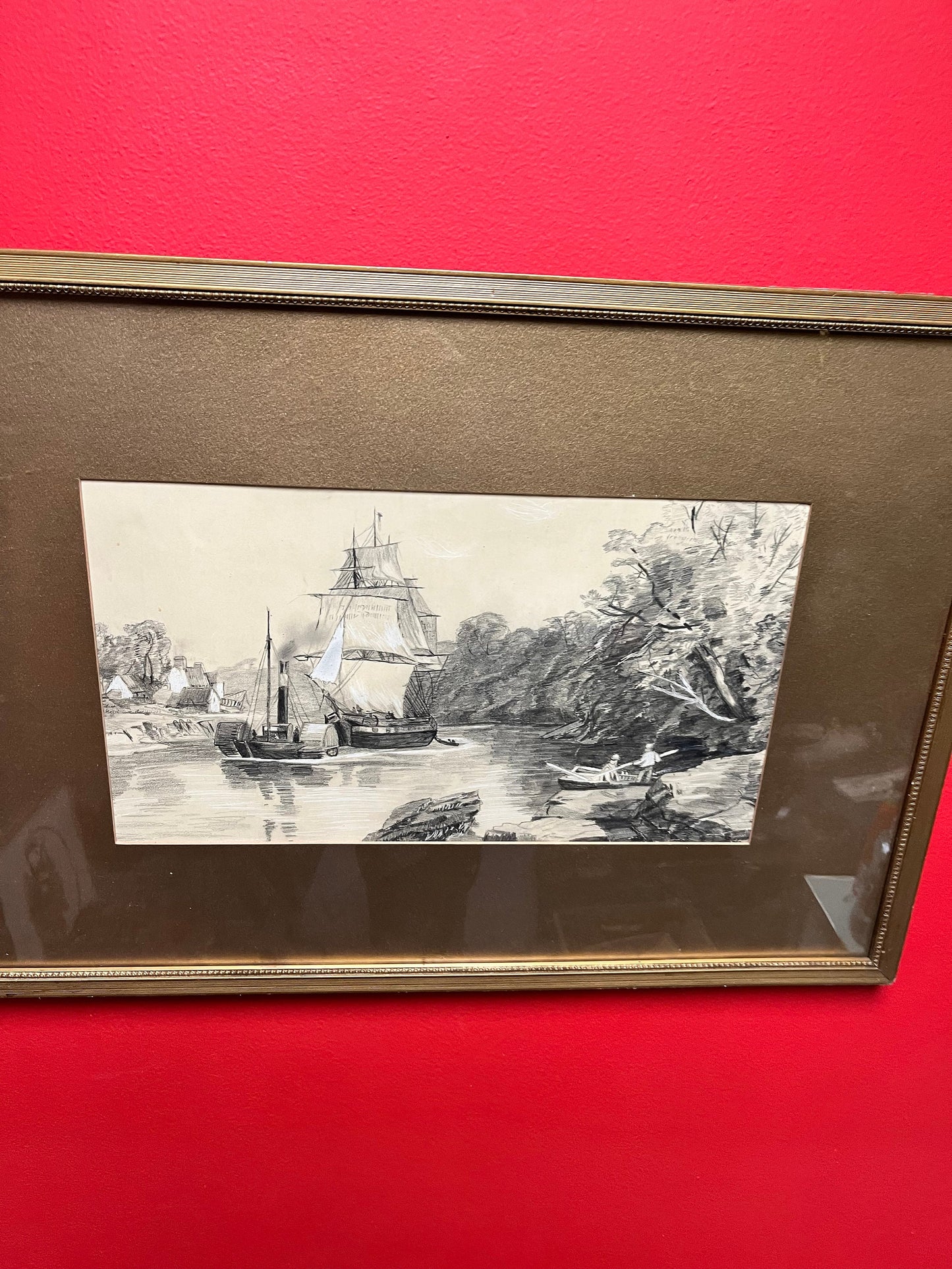 A Fantastic antique 23 x 16 gilt framed matted indistinctly signed pencil and watercolour picture amazing detail