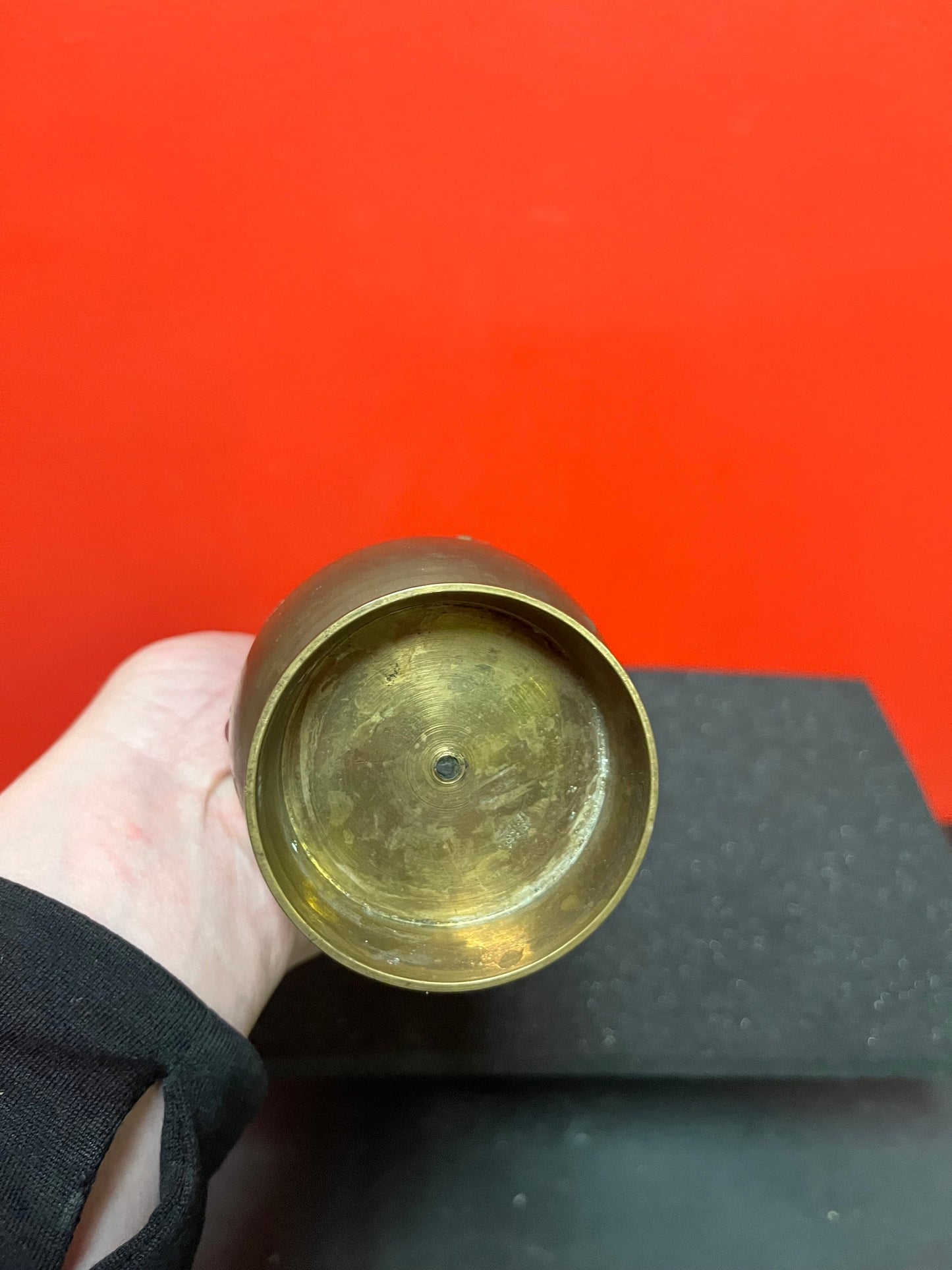 Lovely 8 inch tall antique Asian brass vase with lovely imagery and many cartouches really beautiful piece ready for flowers - gift