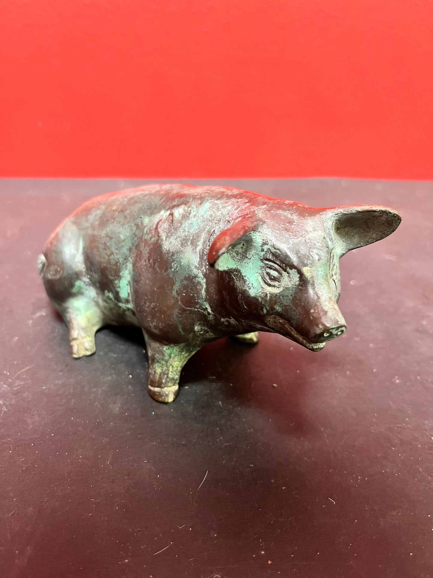 Fabulous 6 inch long bronze piggy amazing patina