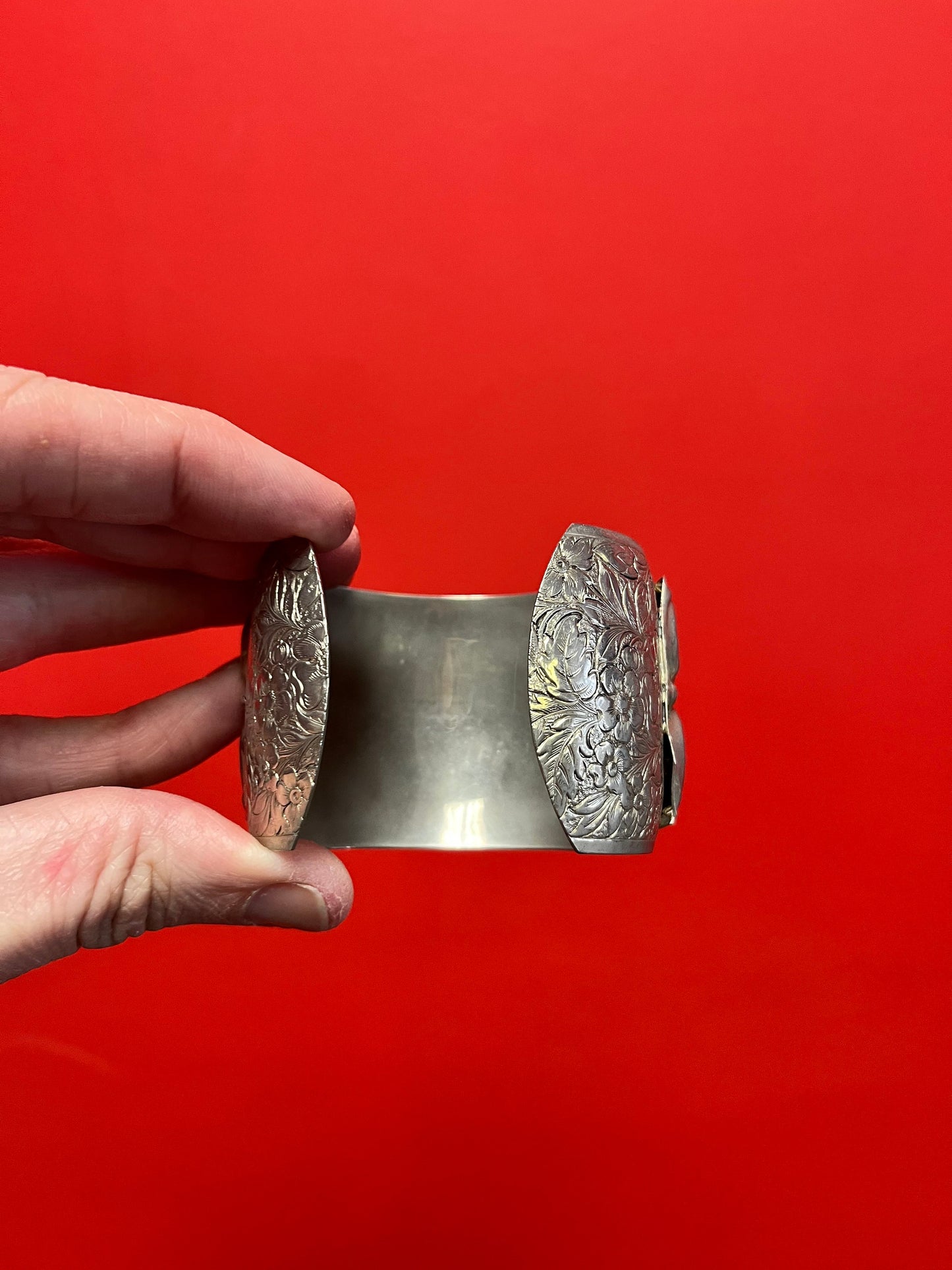 A Fabulous heavy English and tested silver Bangle Cuff unbelievable quality and detail and 3 inches wide- great gift and great value