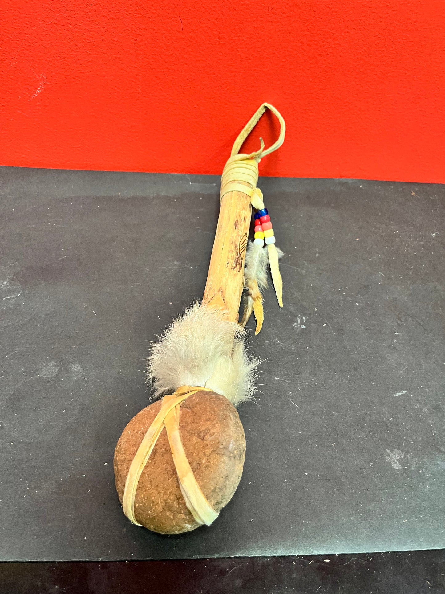 12 inch long leather beaded and stone model tomahawk indigenous beauty