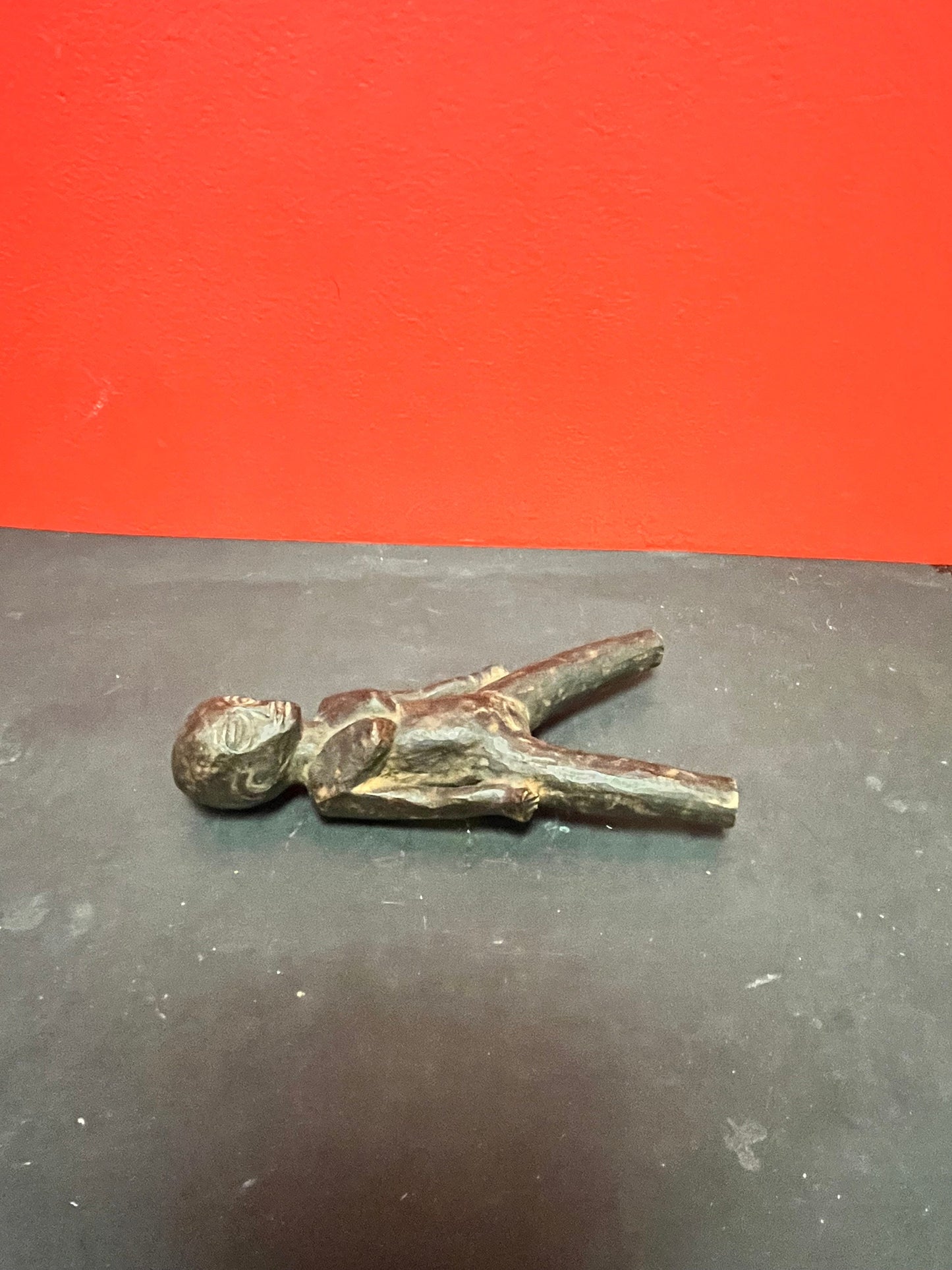 African antique 9 inch lovely wooden statue needs assistance to stand great patina good value