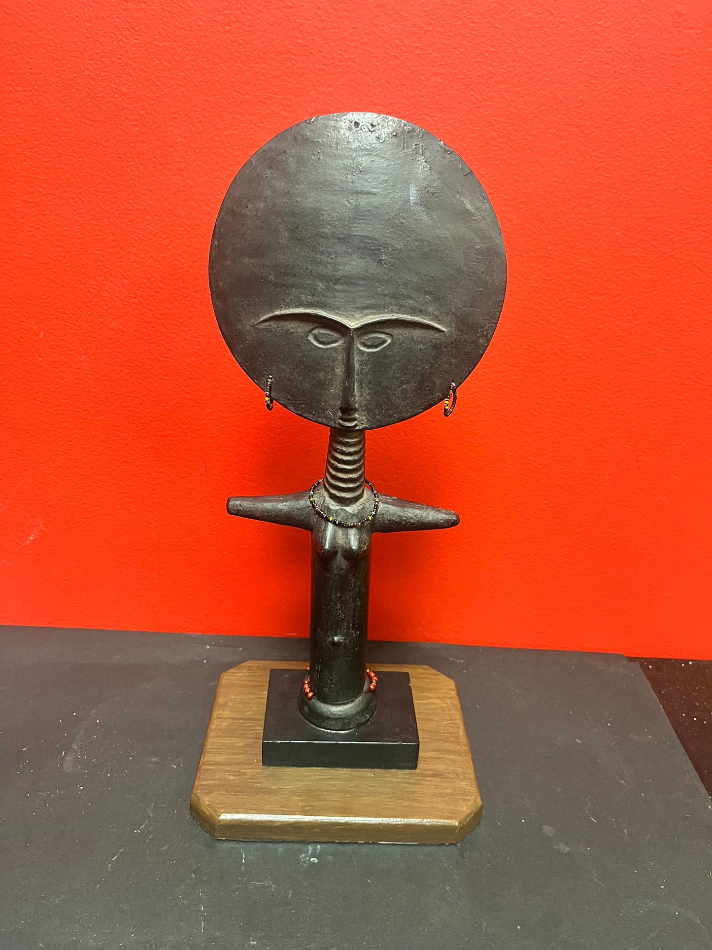 Lovely 15 inch signed pottery 1968 African Ashanti fertility figurine from Ghana Alva studios, New York so cool