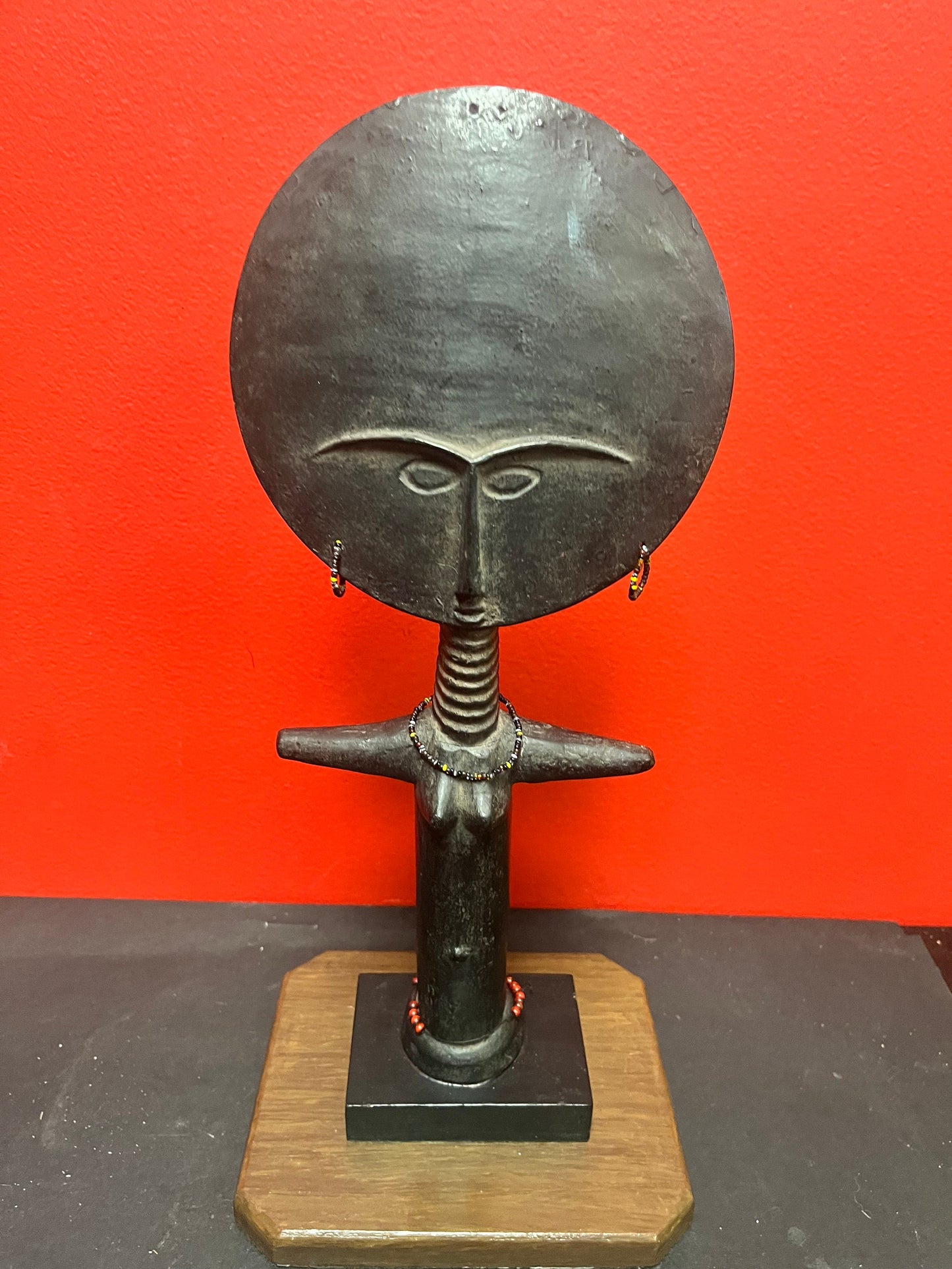 Lovely 15 inch signed pottery 1968 African Ashanti fertility figurine from Ghana Alva studios, New York so cool