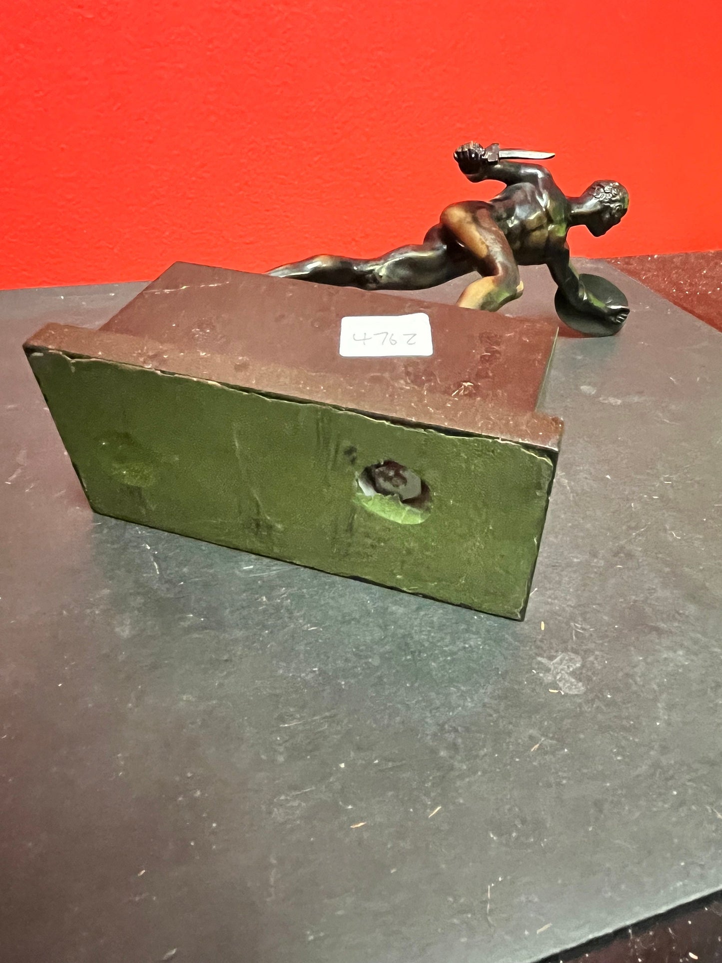 Stunning antique 8 inch tall bronze warrior statue on marble base great patina