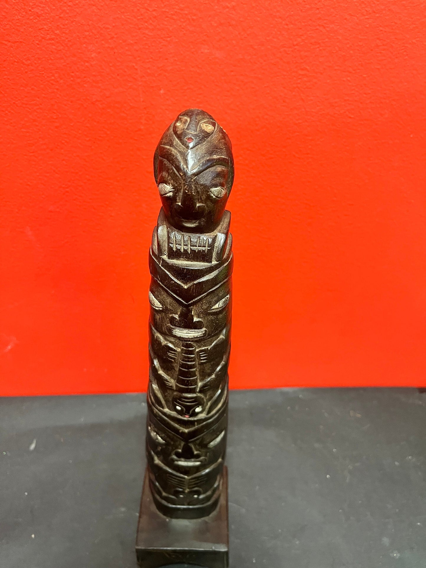 Very rare antique 14 inch tall indigenous first nations, Pacific Northwest Coast transformation totem pole found mid Vancouver Island!